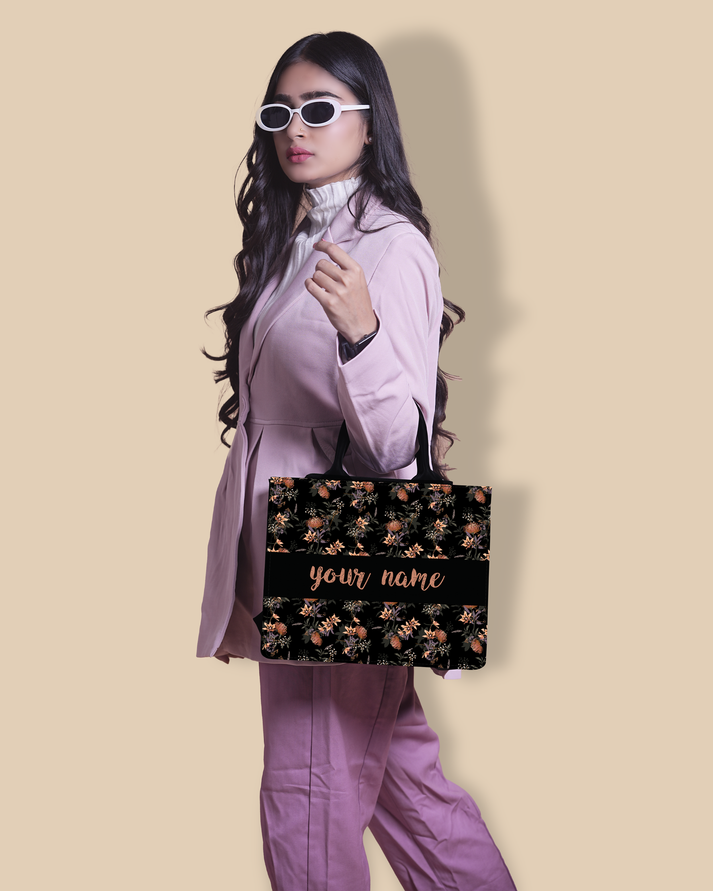Customized small Tote Bag Designed with Decorative Blooming Flower Plant Patter
