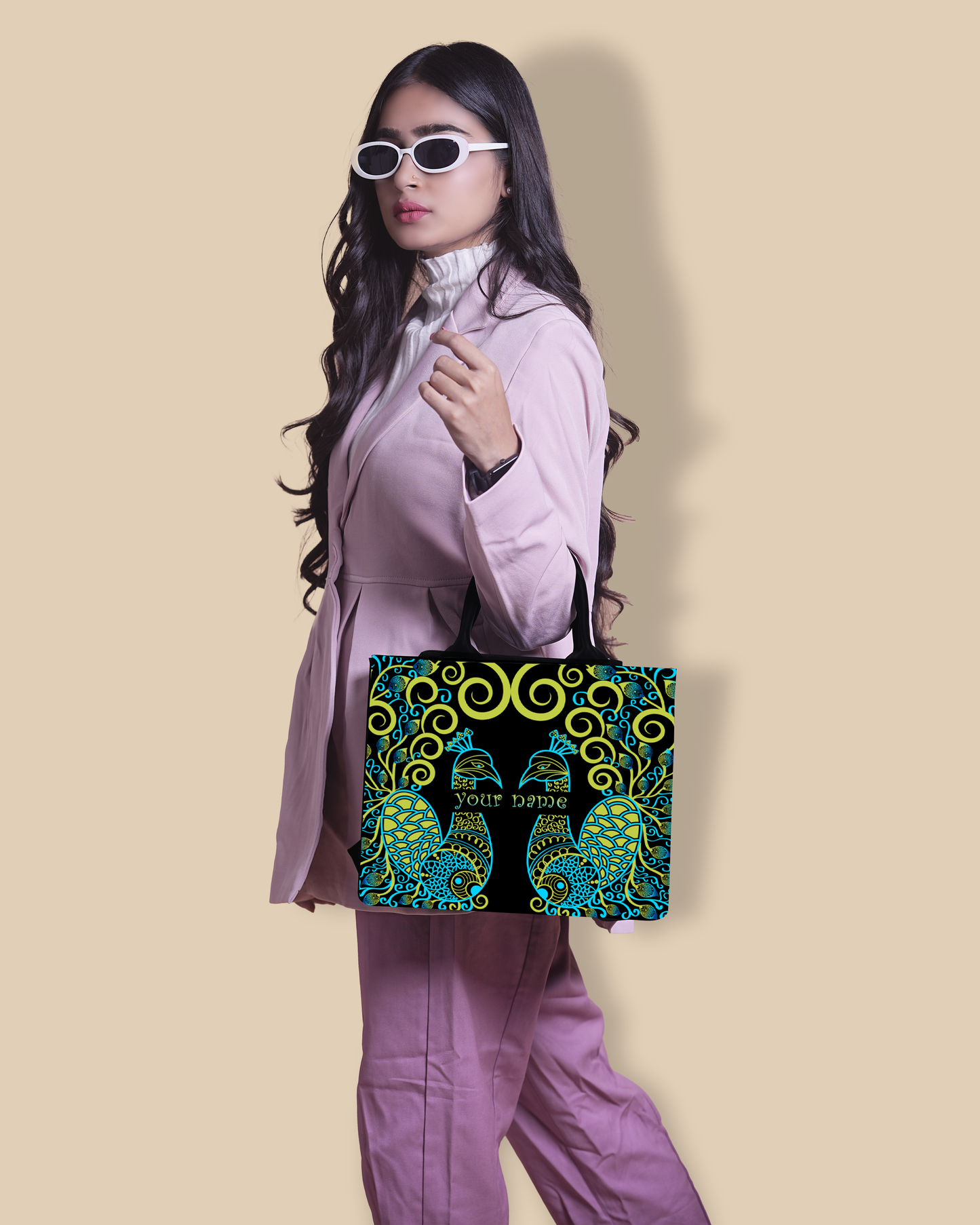 Customized small Tote Bag Designed with Emboss Colorful Peacocks