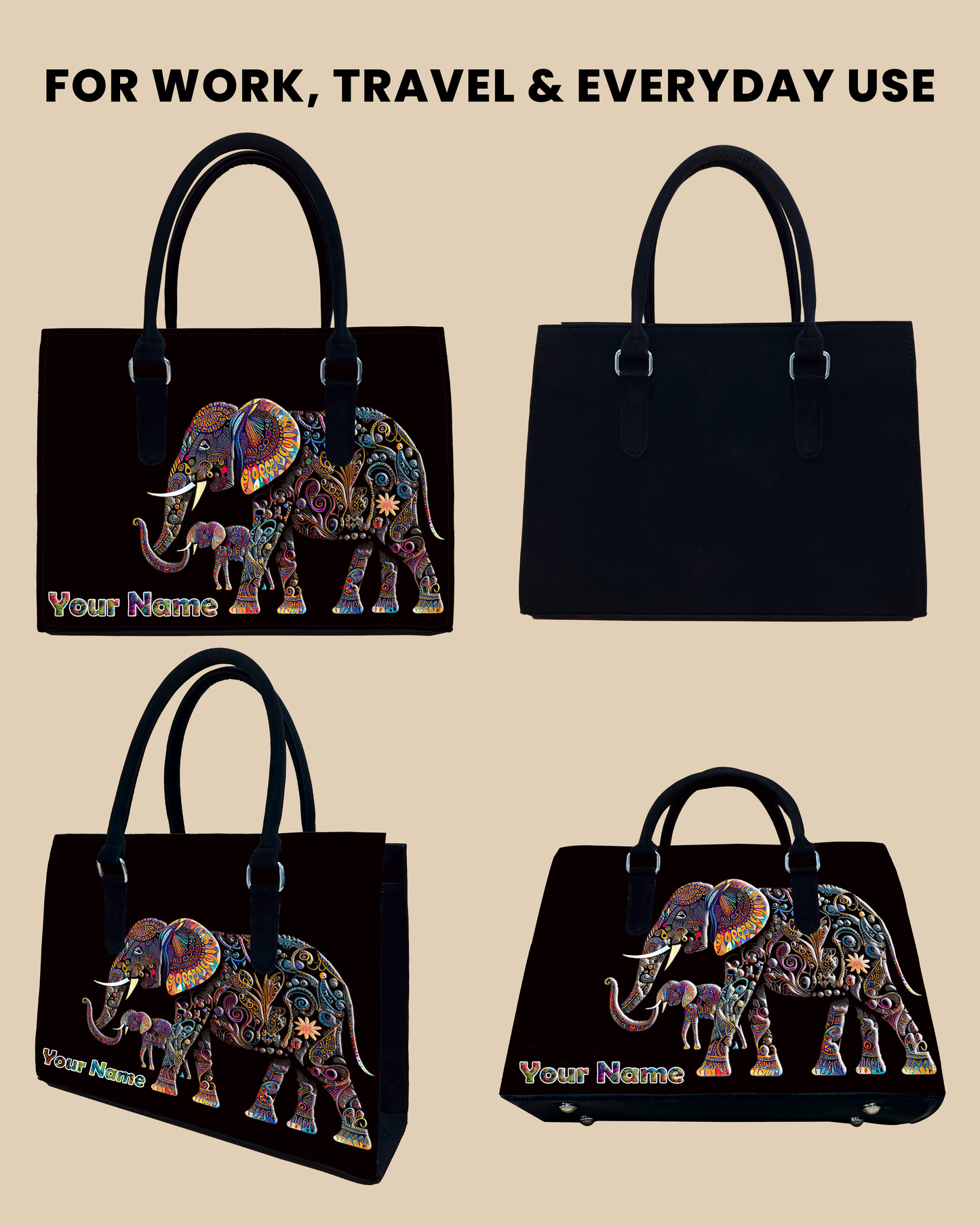 Baby And Mother Elephant Pattern Designer Sling Tote
