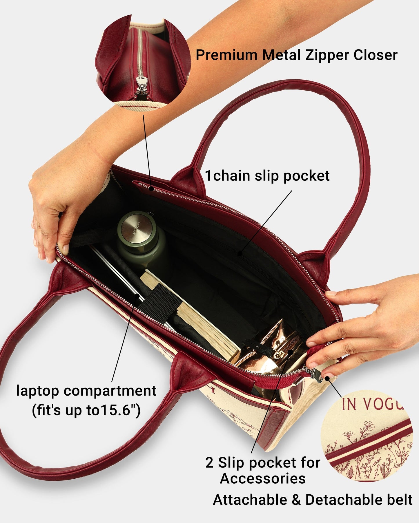 Designer Floral Pattern Wine Embroidered Tote Bag