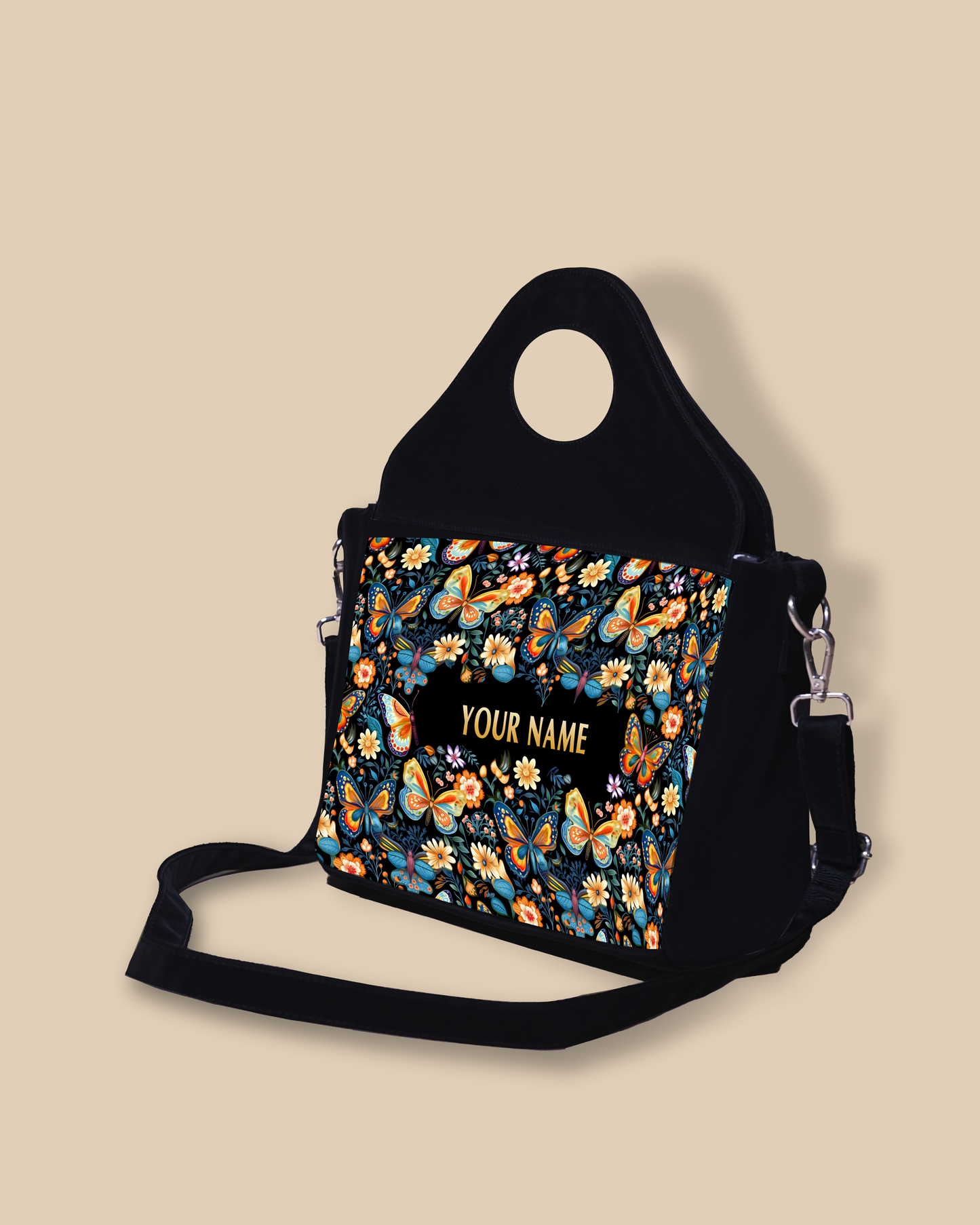 Customized Sling Purse Designed With Blossom Colorful Butterflies