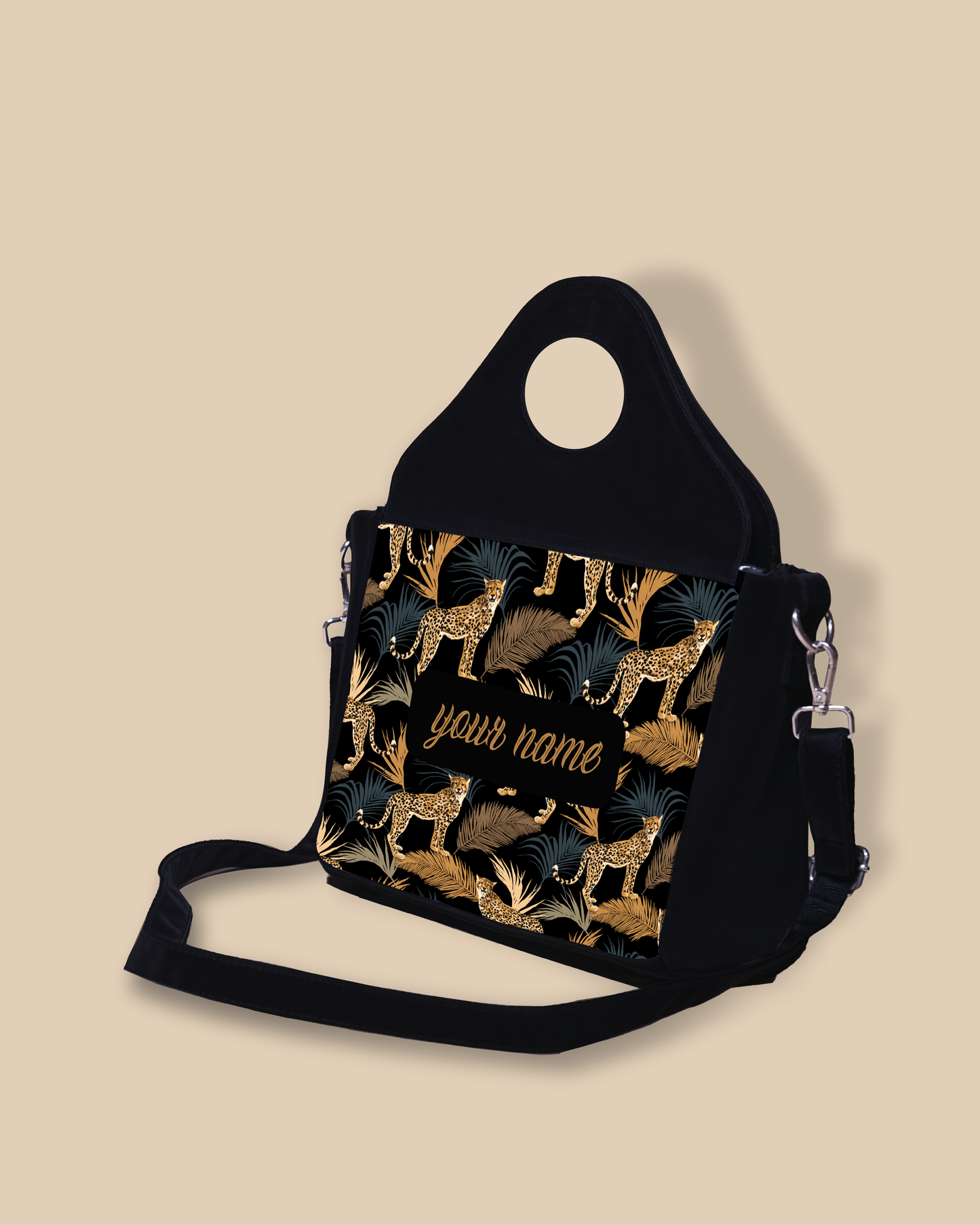 Customized Sling Purse Designed with Marine Pattern Background And Leopard Palms