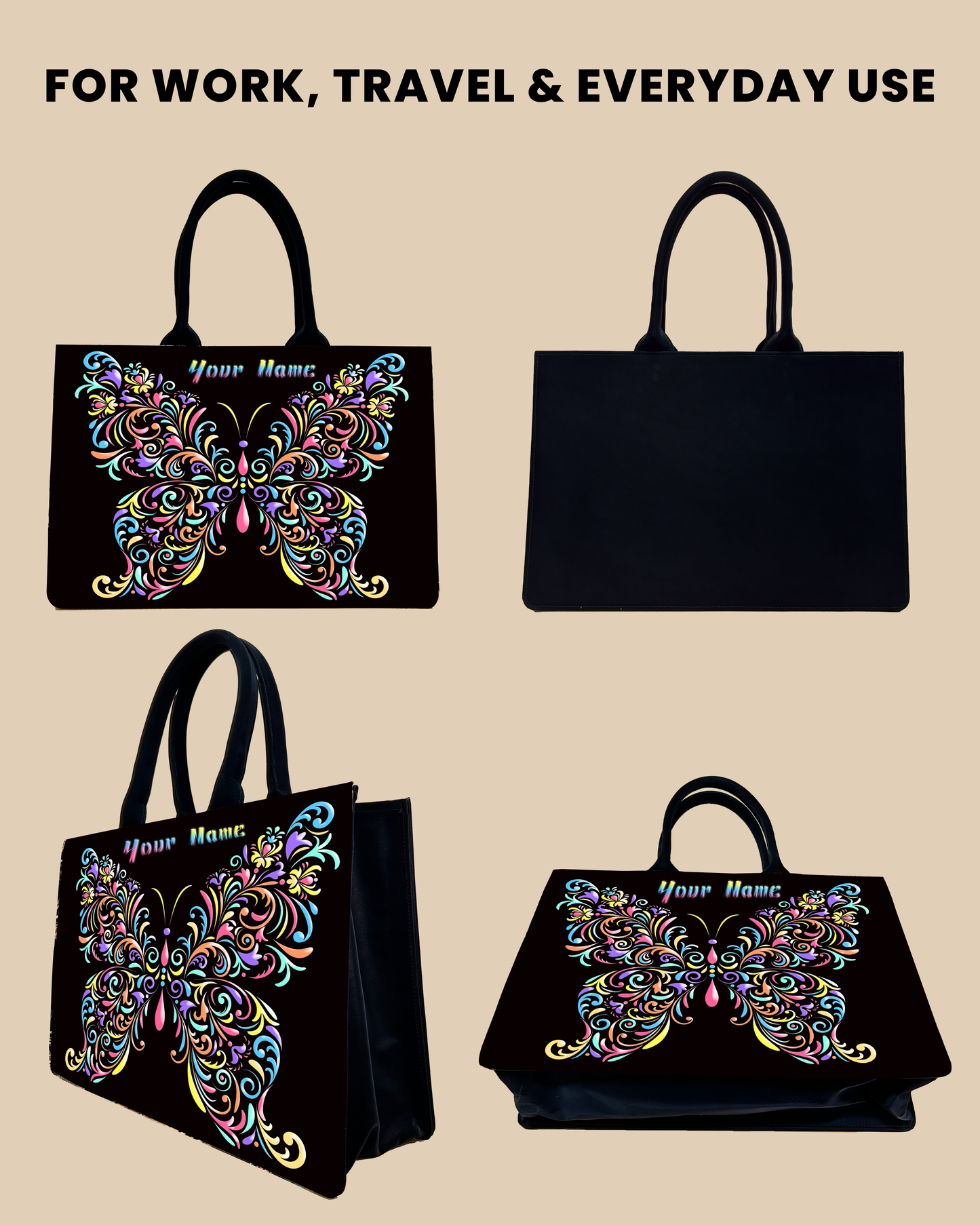 Customized Tote Bag Designed With Colorful butterfly Pattern