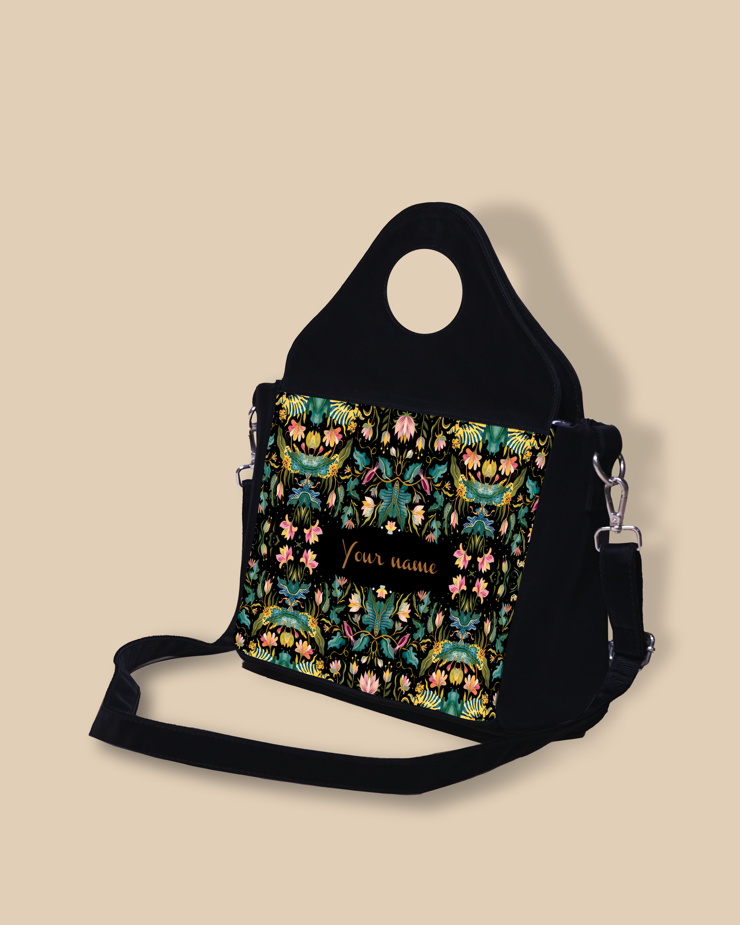 African Jungle Up Embossed Leather Personalized Sling Purse