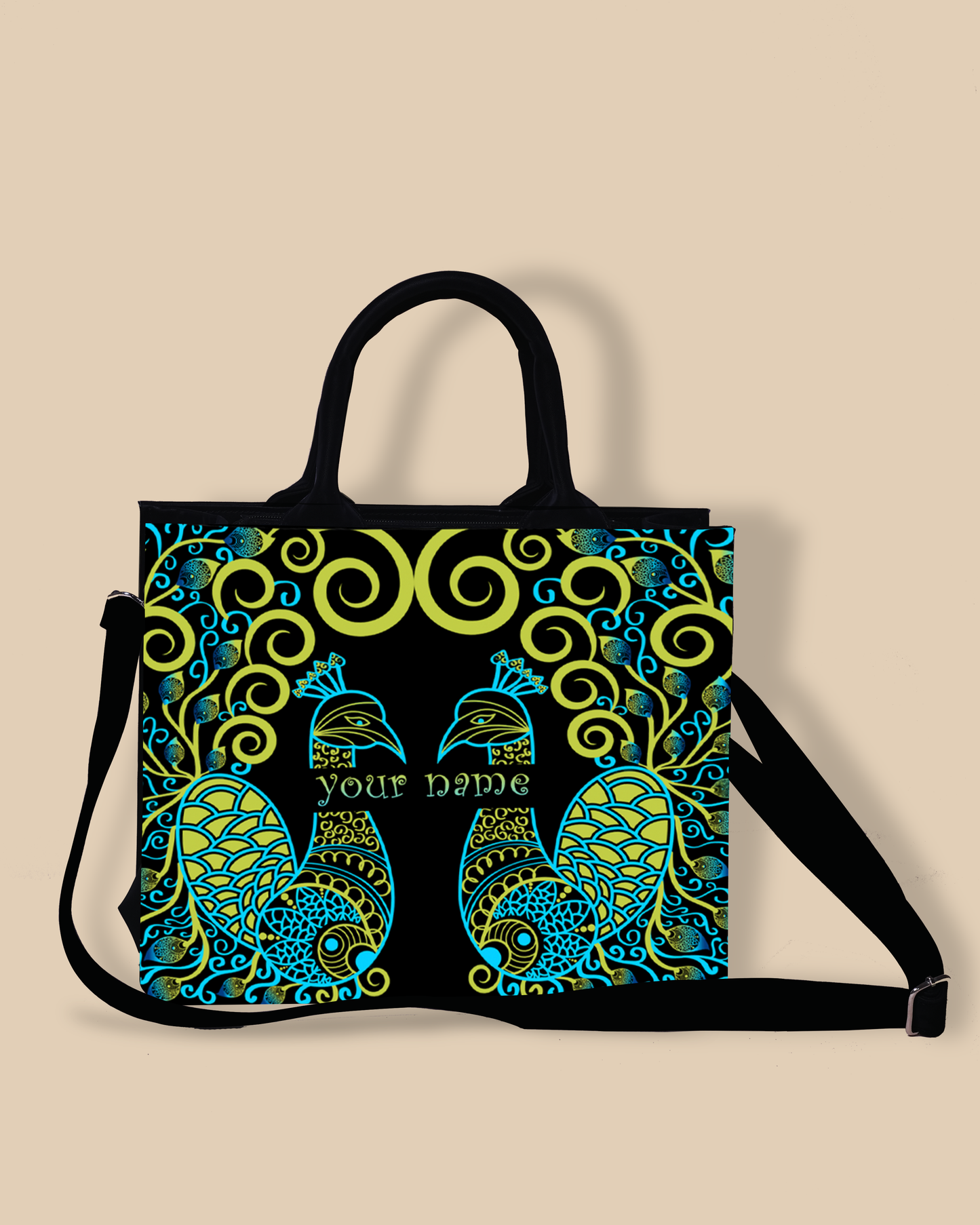 Customized small Tote Bag Designed with Emboss Colorful Peacocks