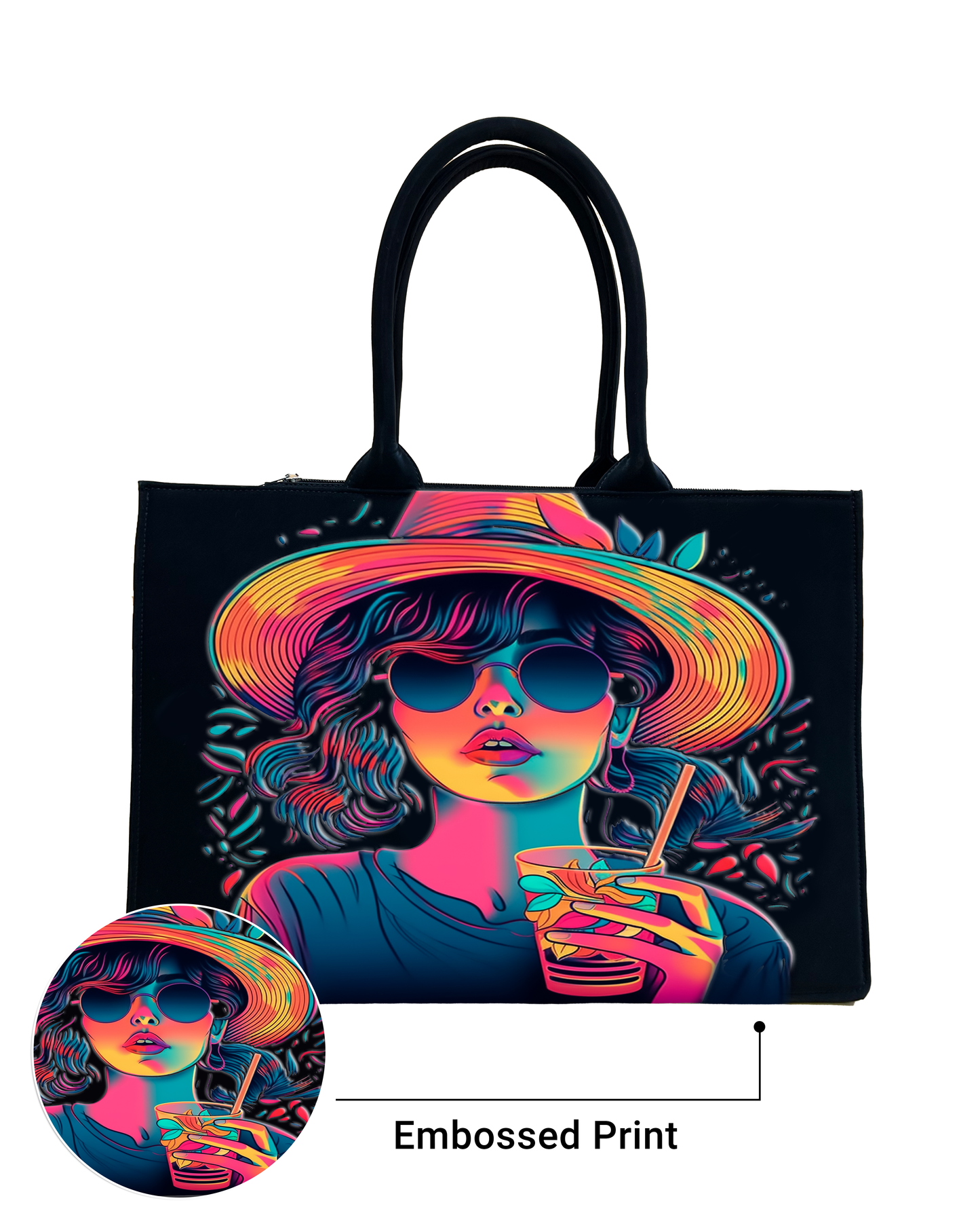 In Voguish Tote Bag Embossed designed with neon ledy