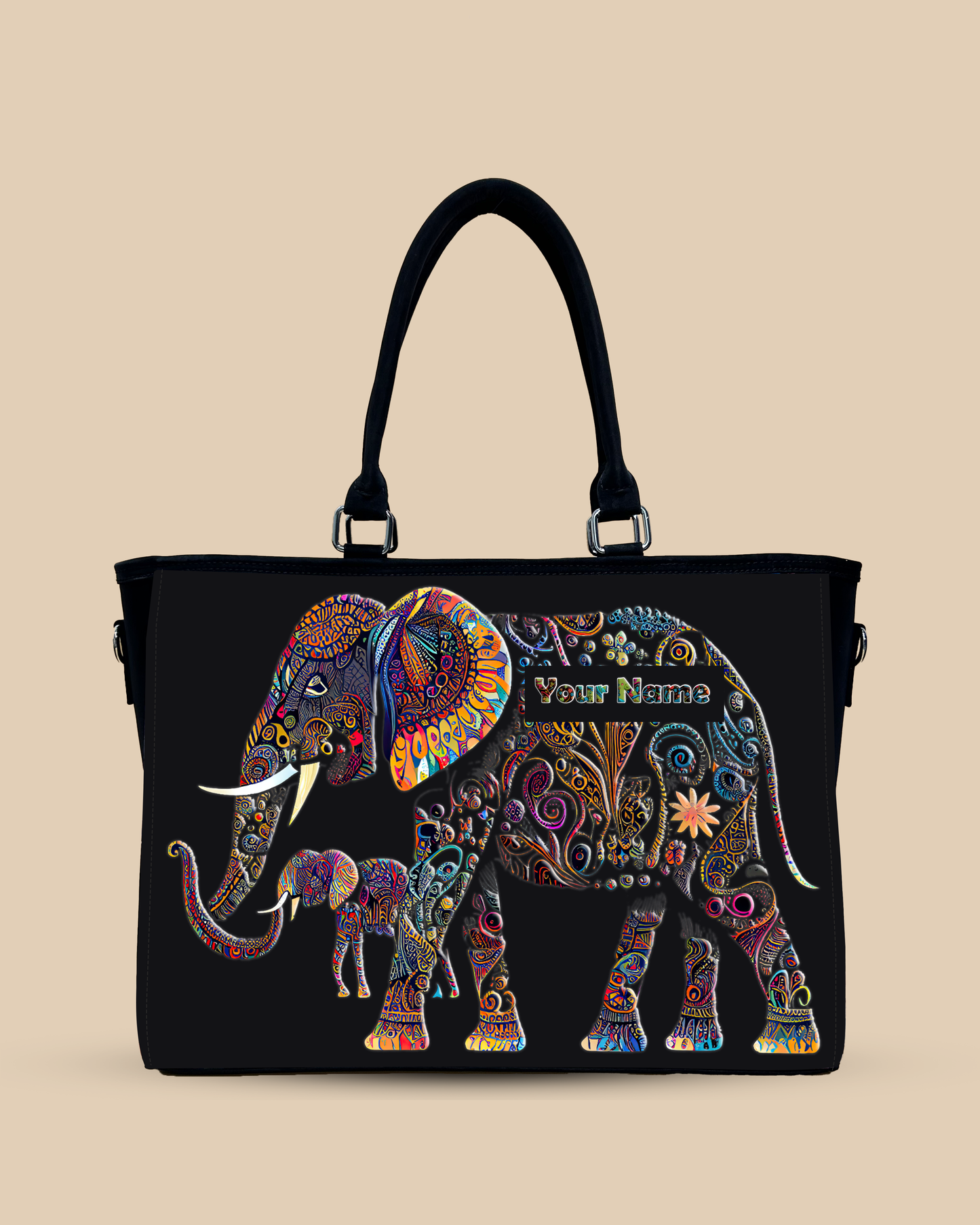 Baby And Mother Elephant Pattern Oversized Tote