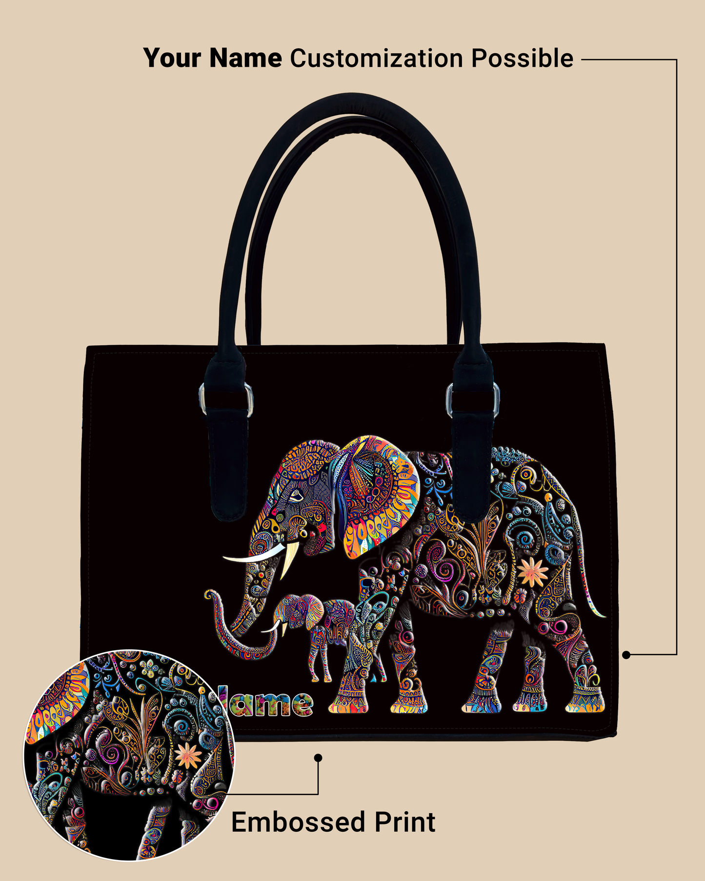 Baby And Mother Elephant Pattern Designer Sling Tote