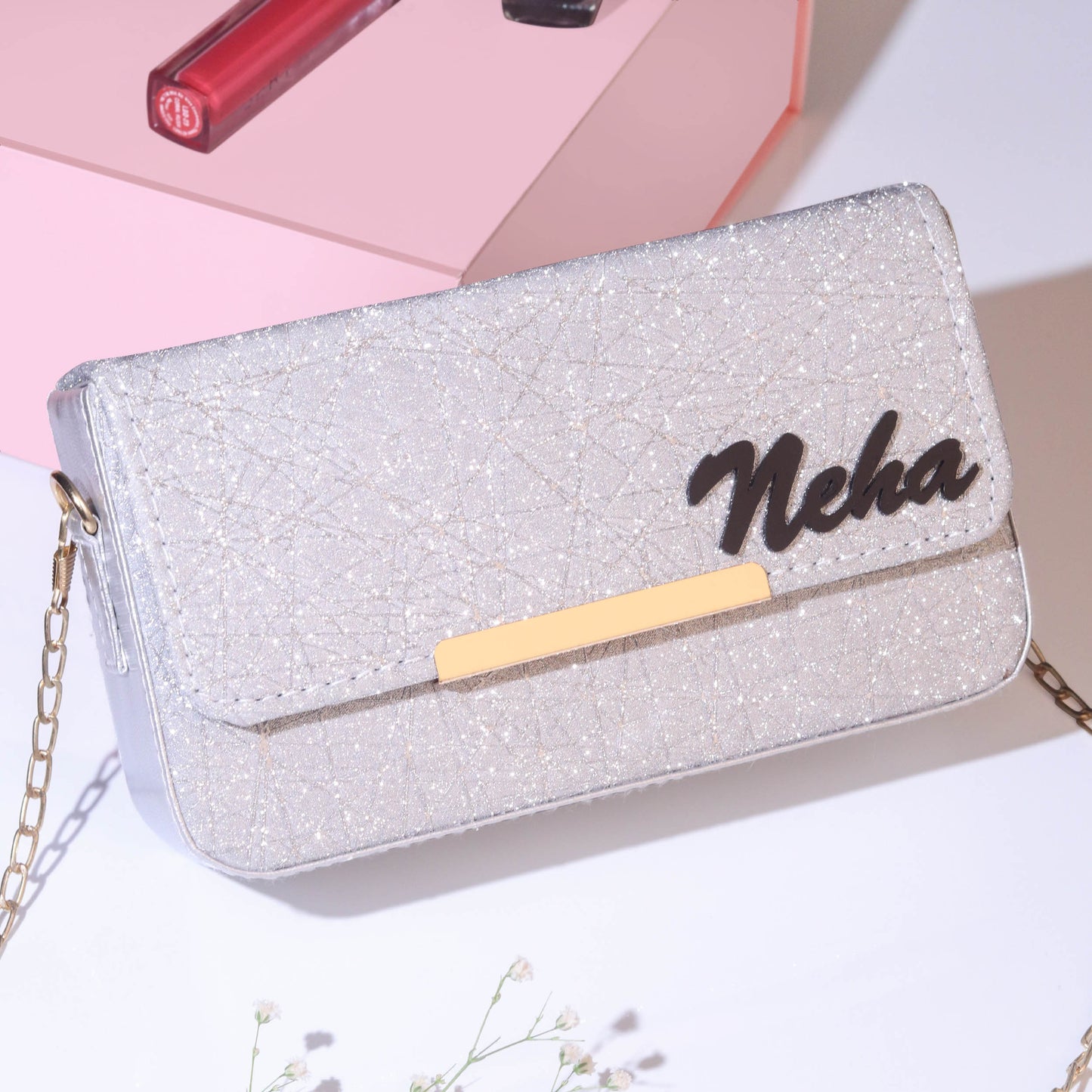 Personalized Glitter Sling Bag With Name