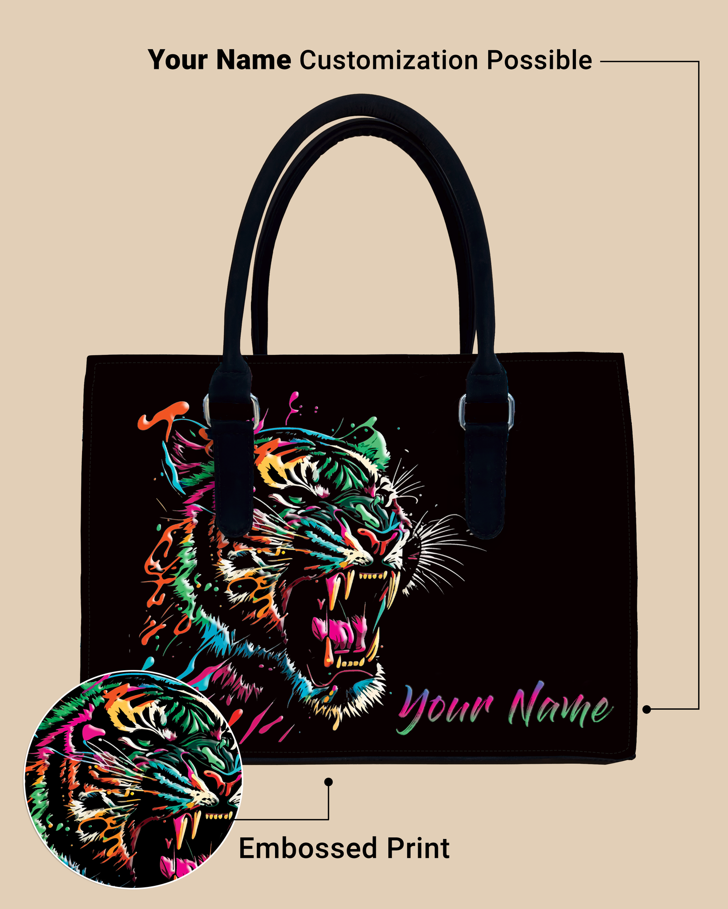 Colorful Roaring Bangal Tiger Designer Sling Tote