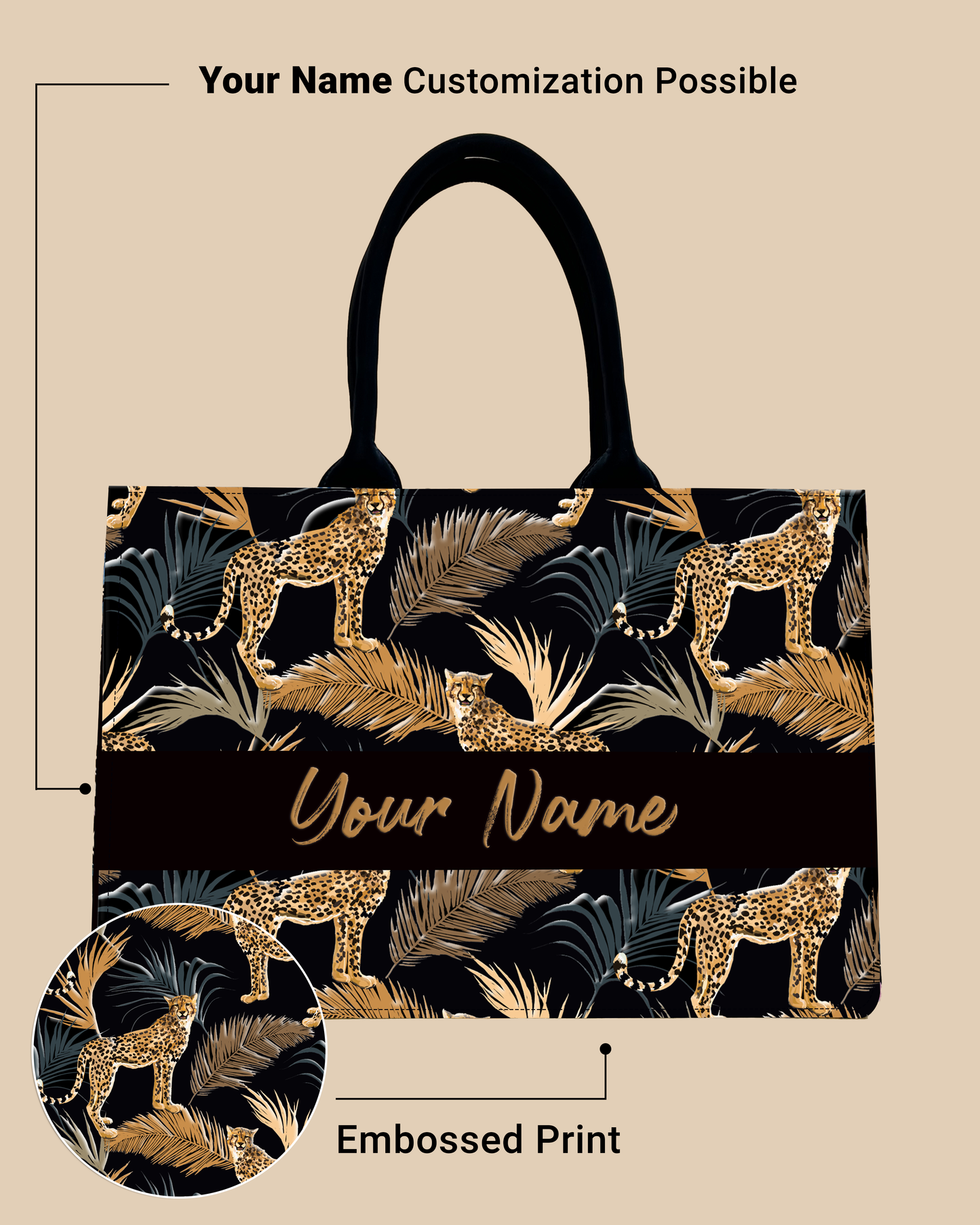 Customized Tote Bag Designed with Marine Pattern Background And Leopard Palms