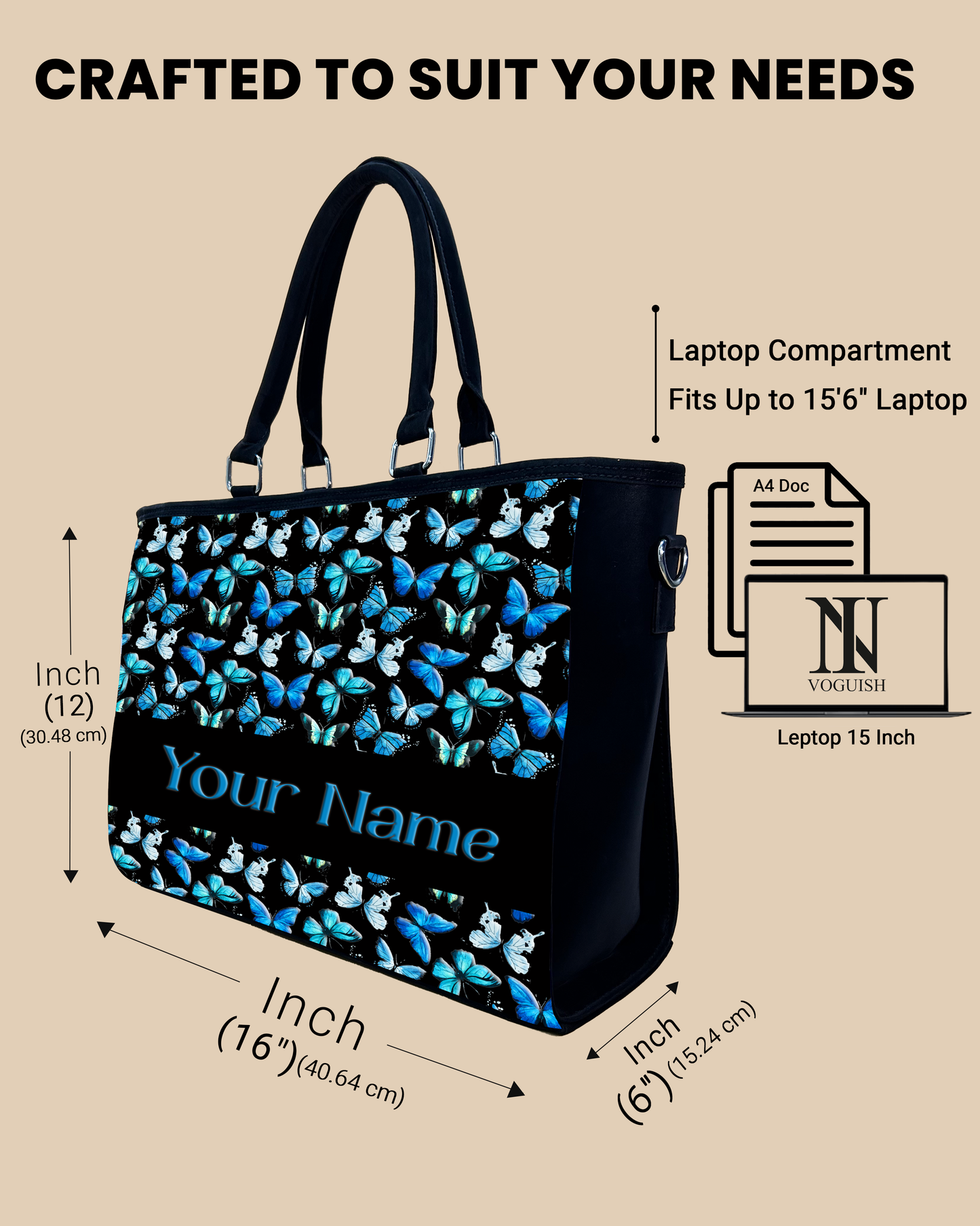 Blue Flying Butterflies Oversized Tote