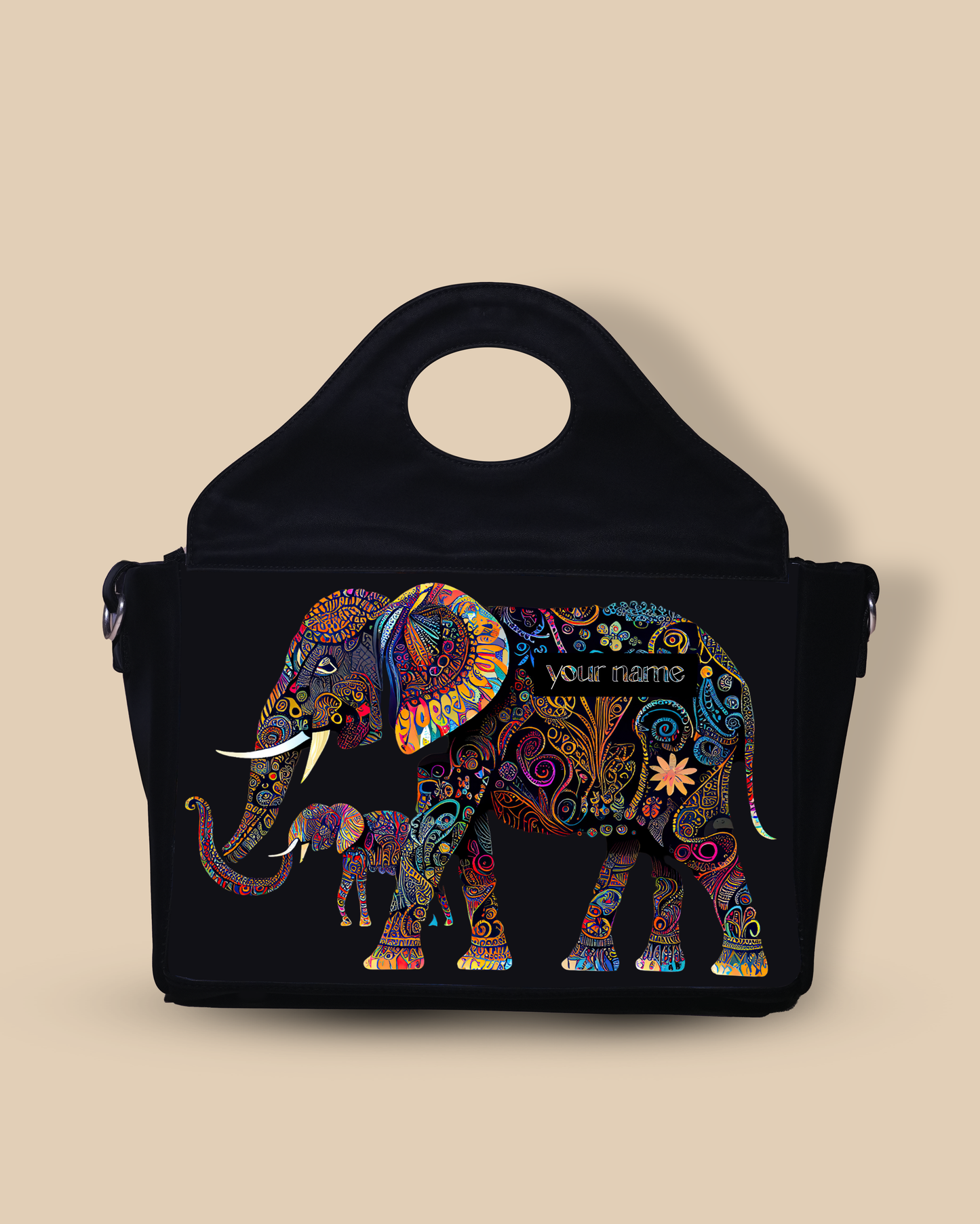 Customized Sling Purse Designed with Baby And Mother Elephant Pattern