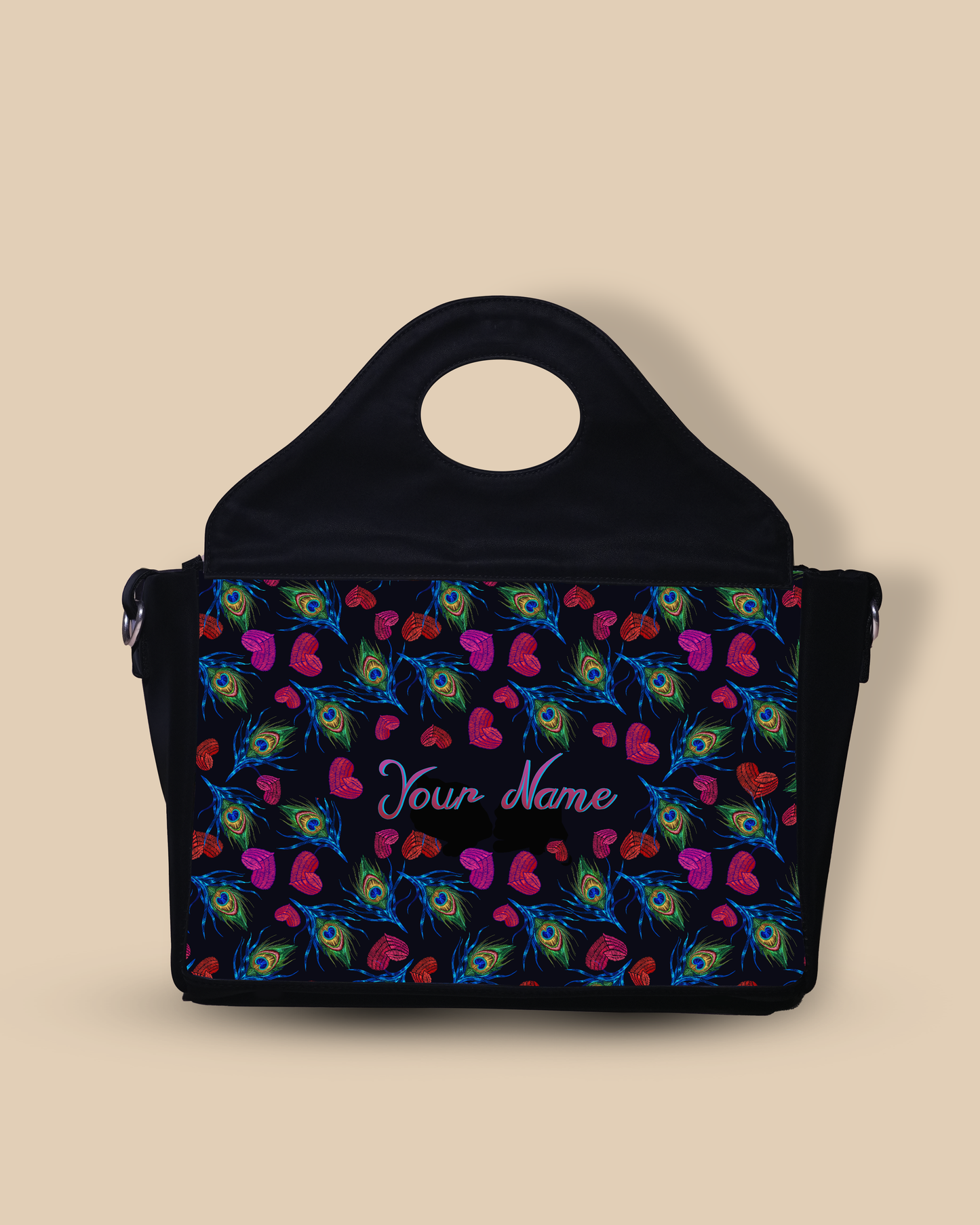 Customized Sling Purse Designed With Colourfull Peacock Feather And Heart Pattern
