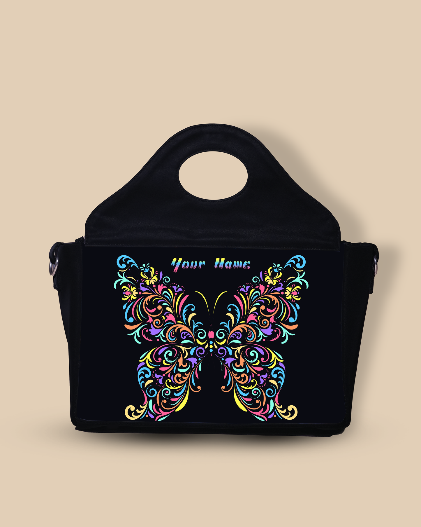 Customized Sling Purse Designed With Colorful butterfly Pattern