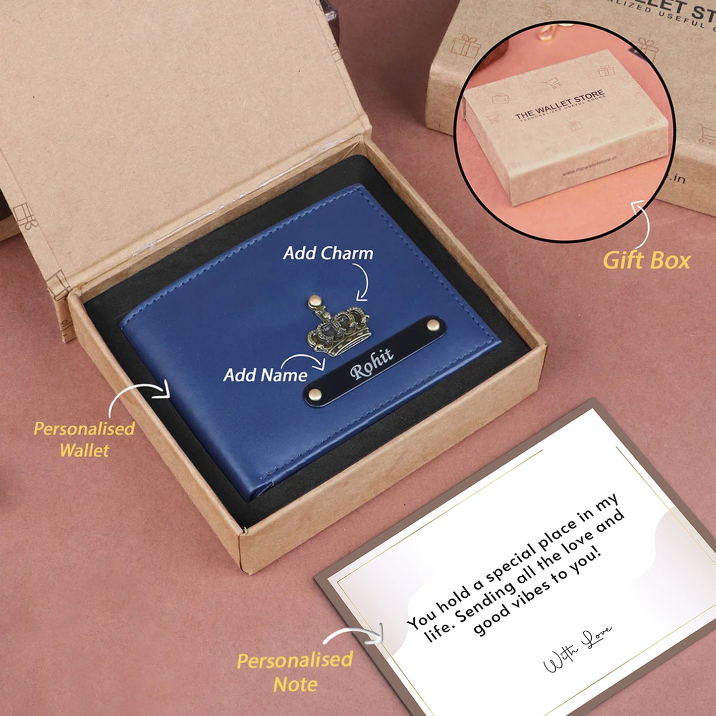 Personalized Leather Wallet With Name & Charm For Men