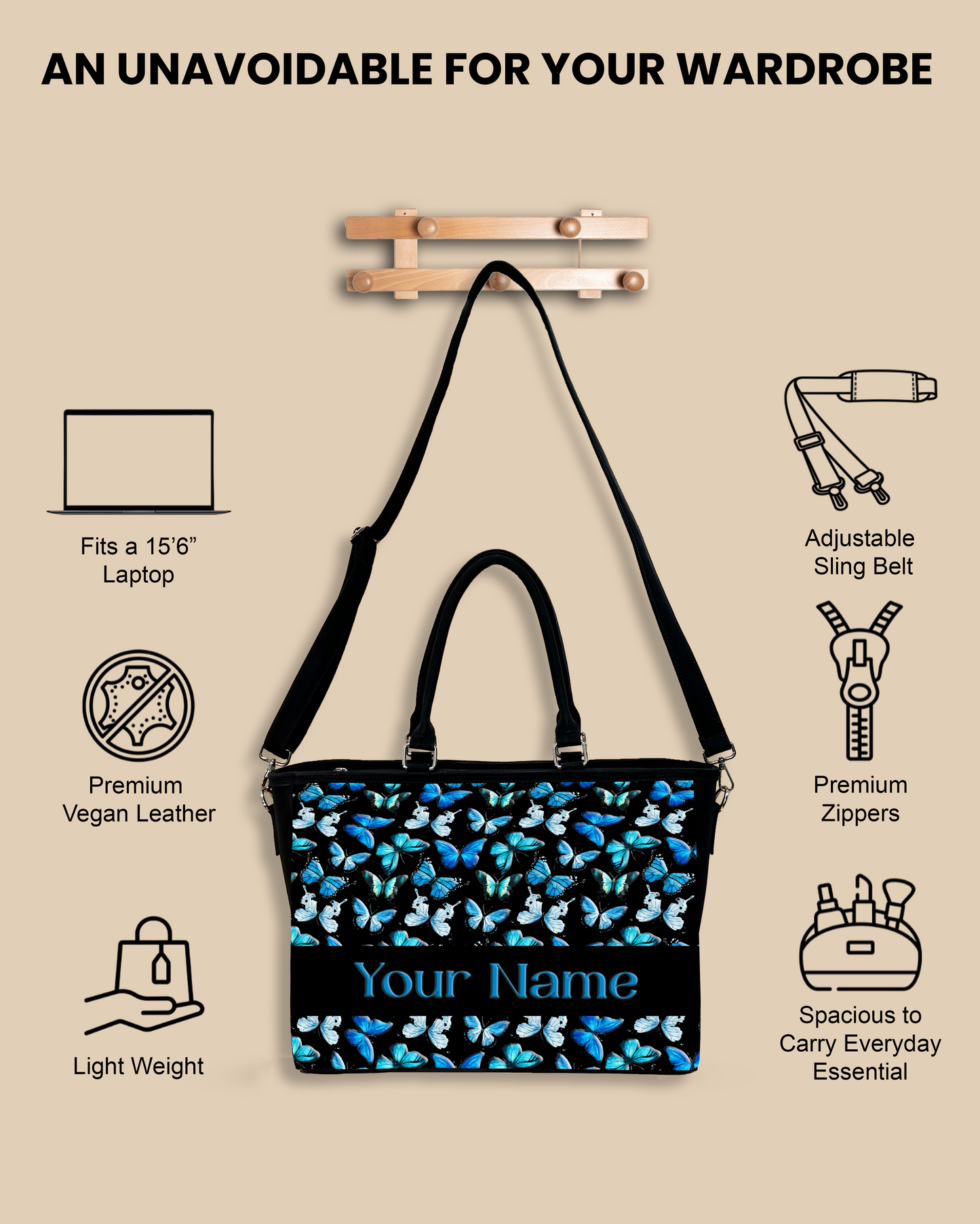 Blue Flying Butterflies Oversized Tote