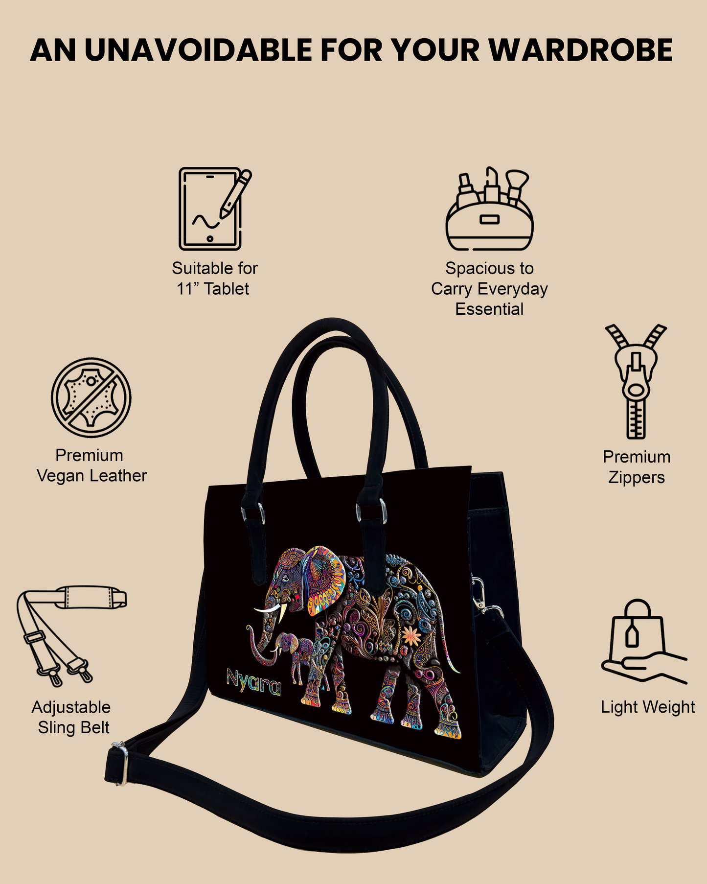 Baby And Mother Elephant Pattern Designer Sling Tote