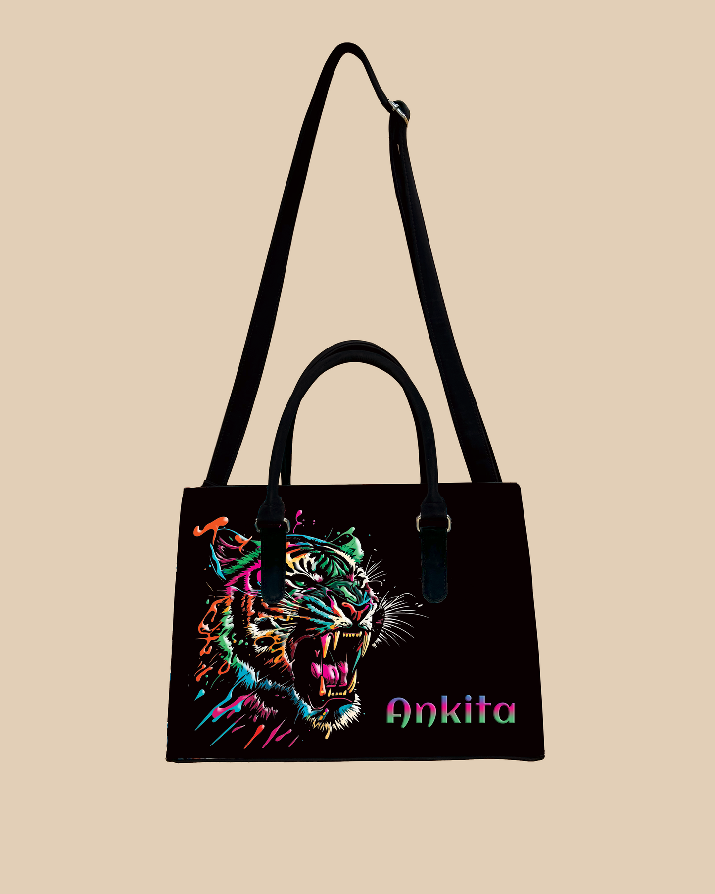 Colorful Roaring Bangal Tiger Designer Sling Tote