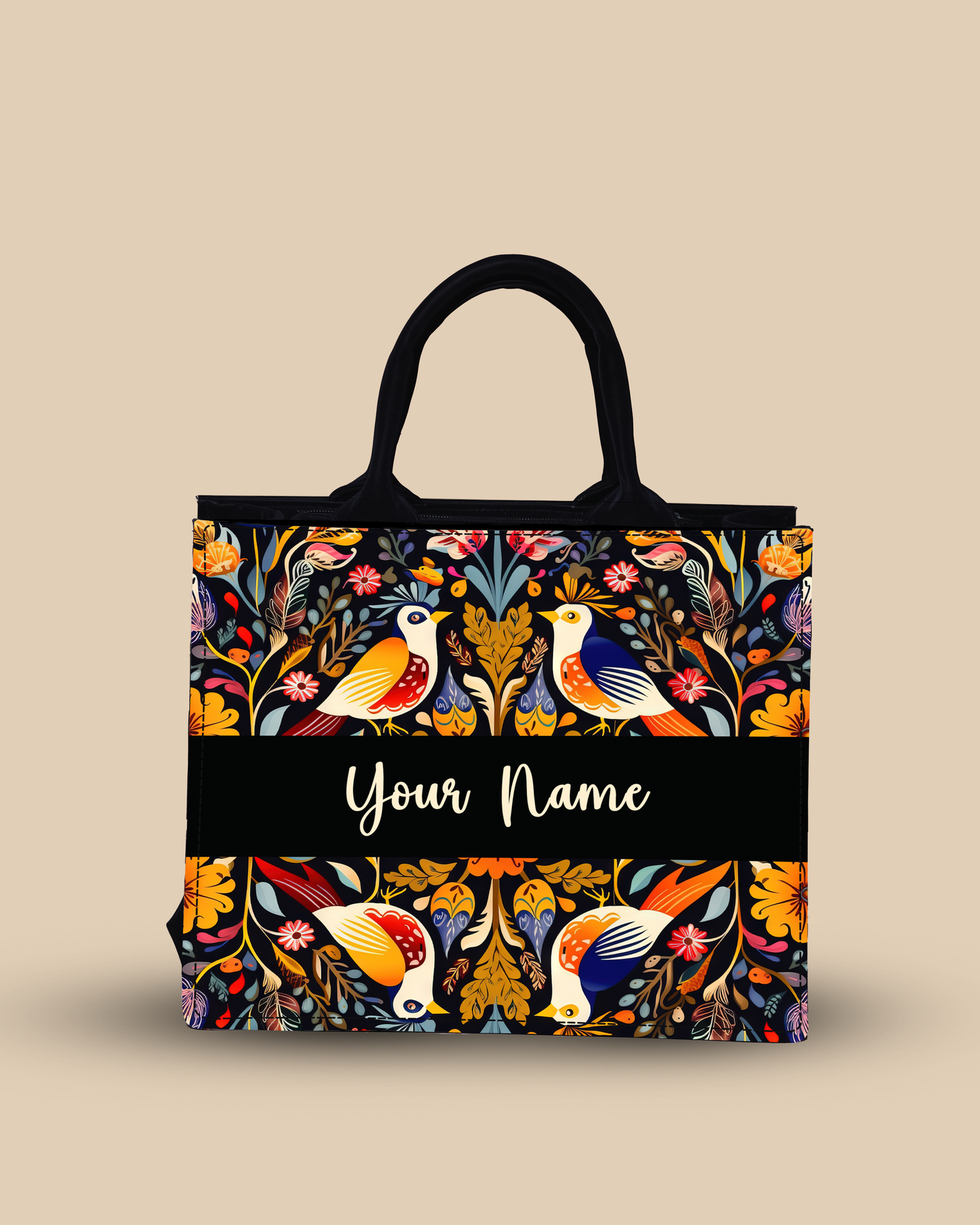 Customized small Tote Bag Designed With Beautiful Birds And Embellished Flowers