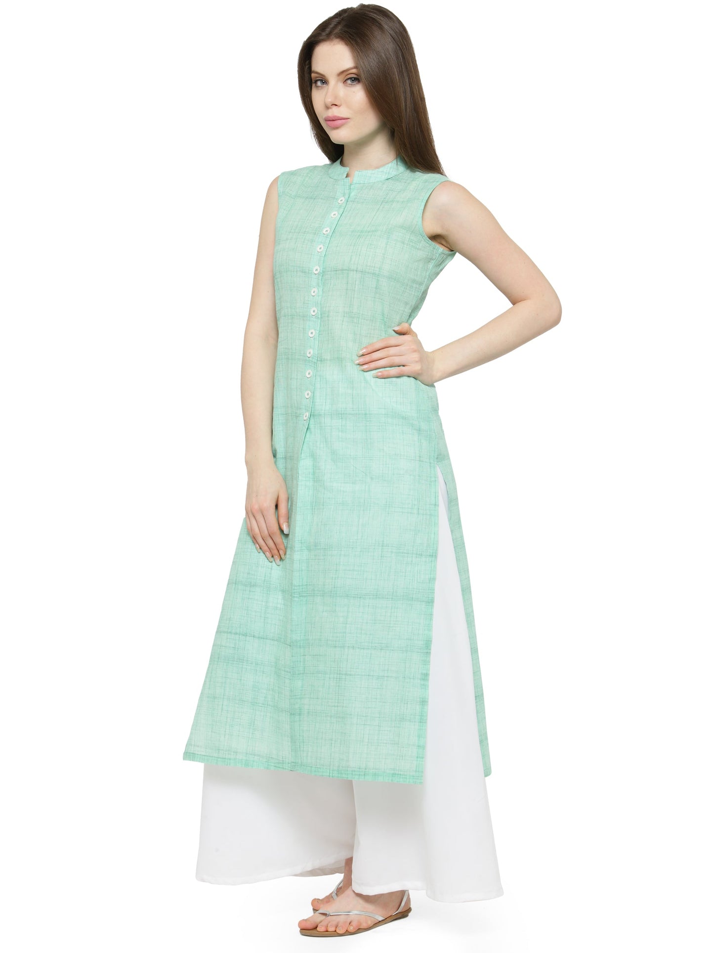 Women Green Solid Straight Kurta