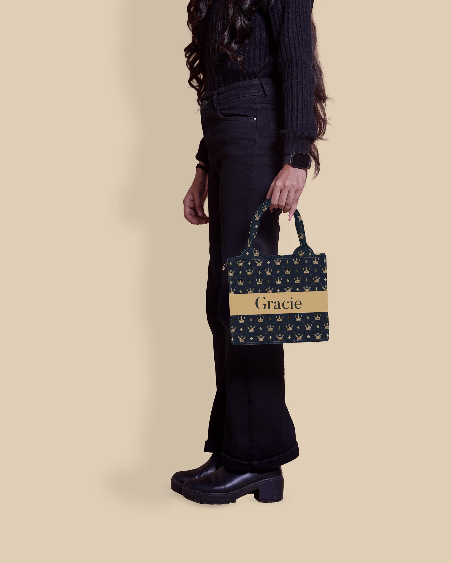 Customized Small Tote Bag Designed With Baby Prince Crown