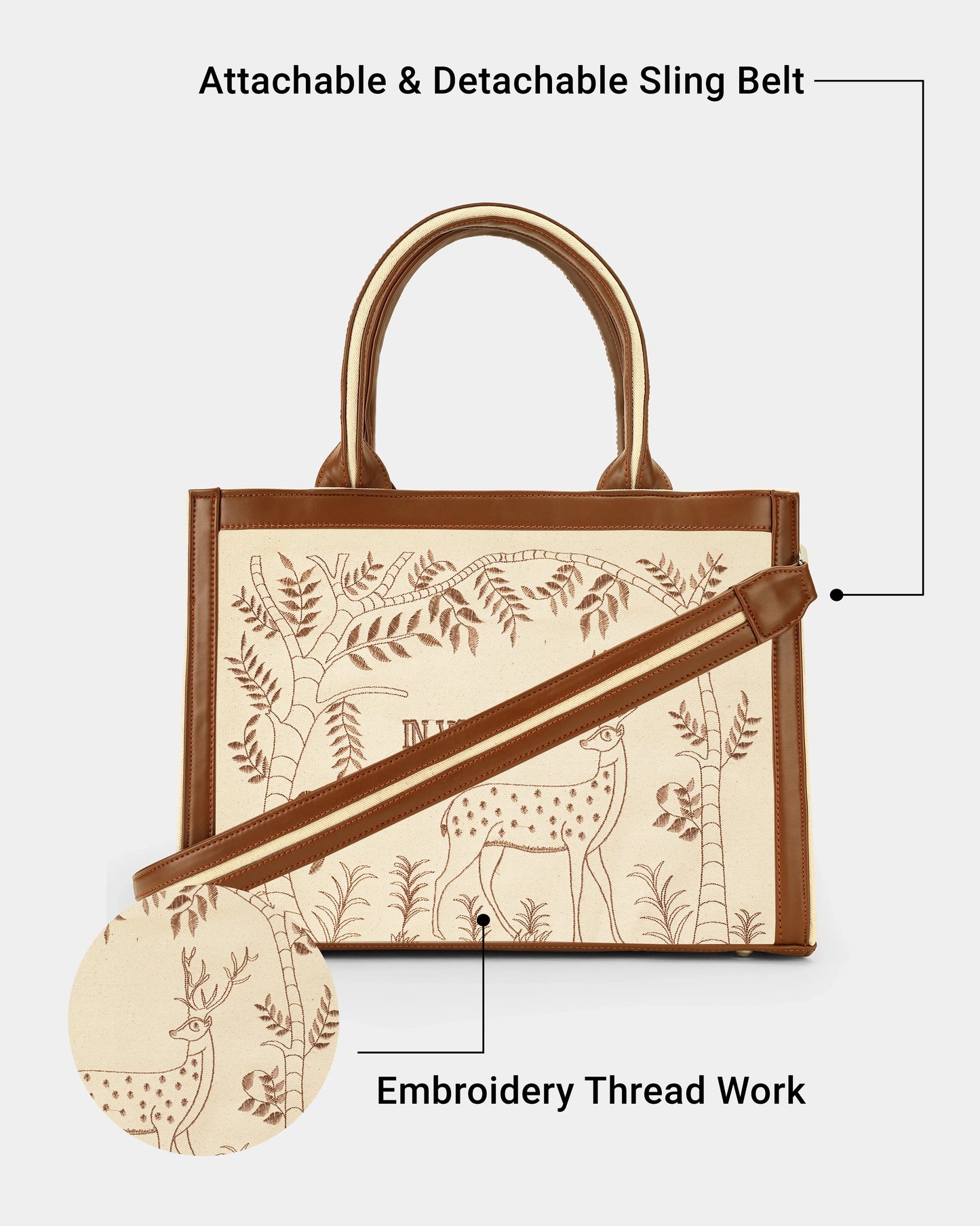 Enchanted Deer Voguish Embroidered Tote Bag