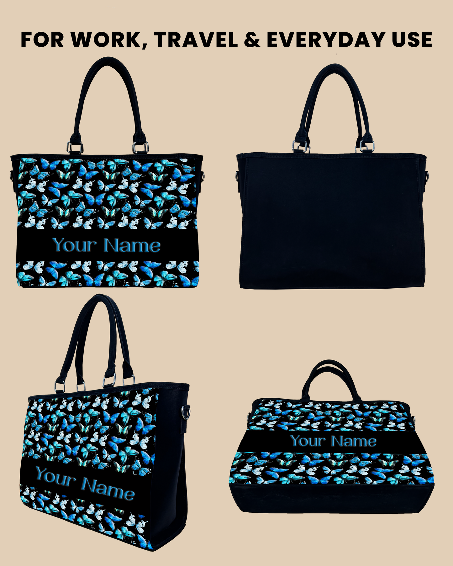 Blue Flying Butterflies Oversized Tote