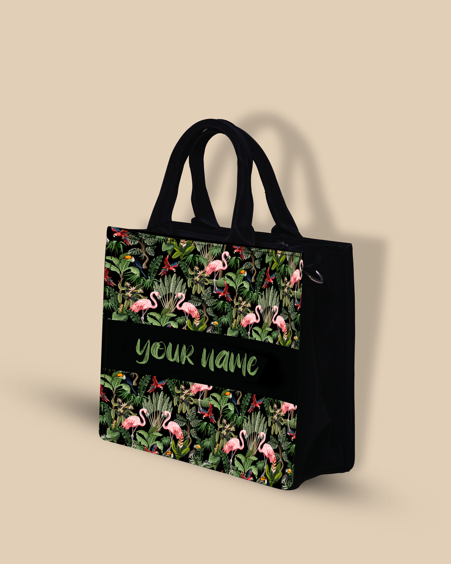 Customized small Tote Bag Designed with Flamingo And Colourfull Parrot
