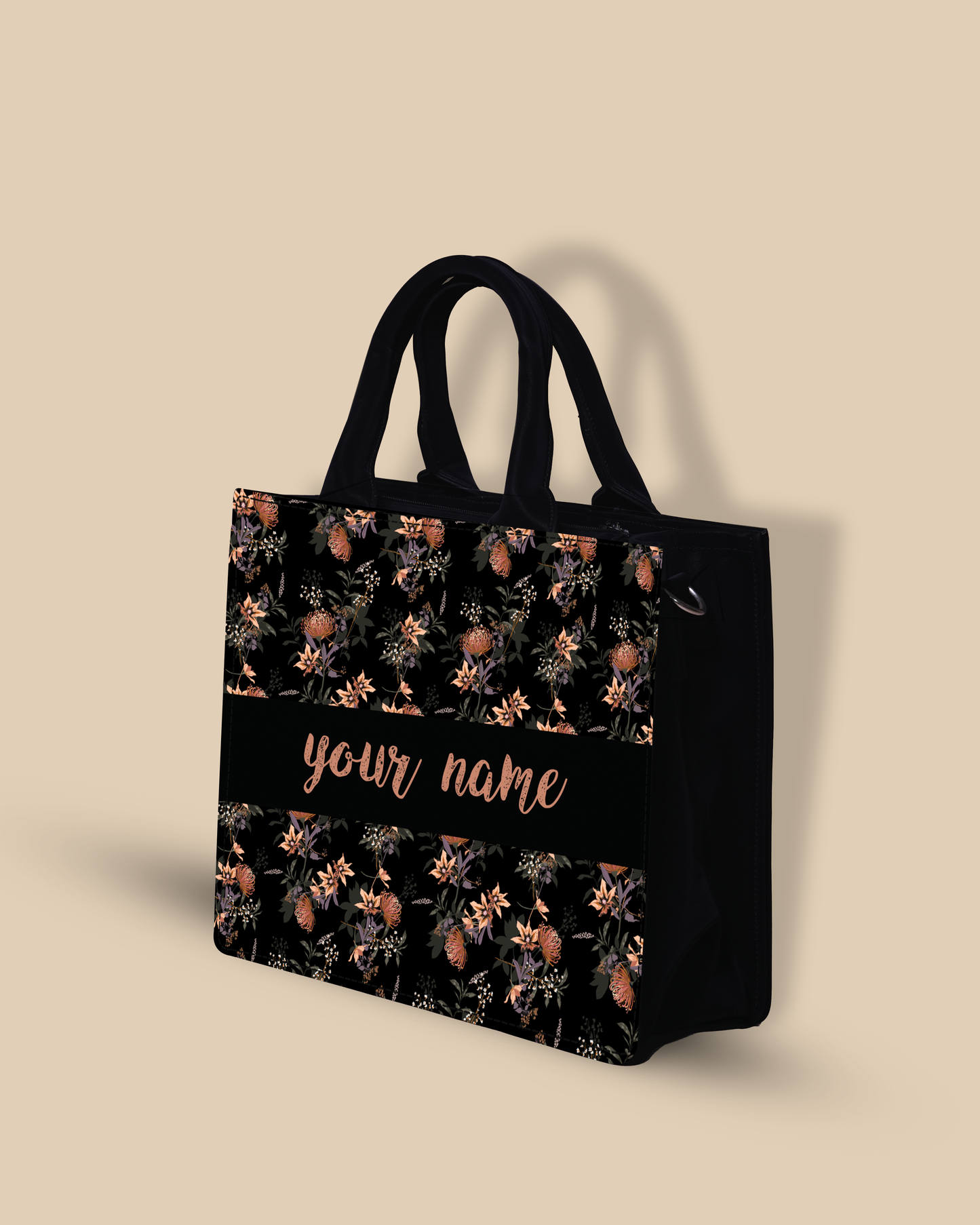 Customized small Tote Bag Designed with Decorative Blooming Flower Plant Patter