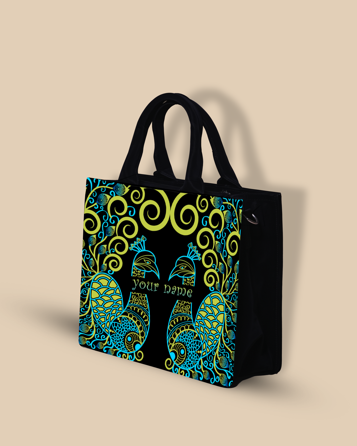 Customized small Tote Bag Designed with Emboss Colorful Peacocks