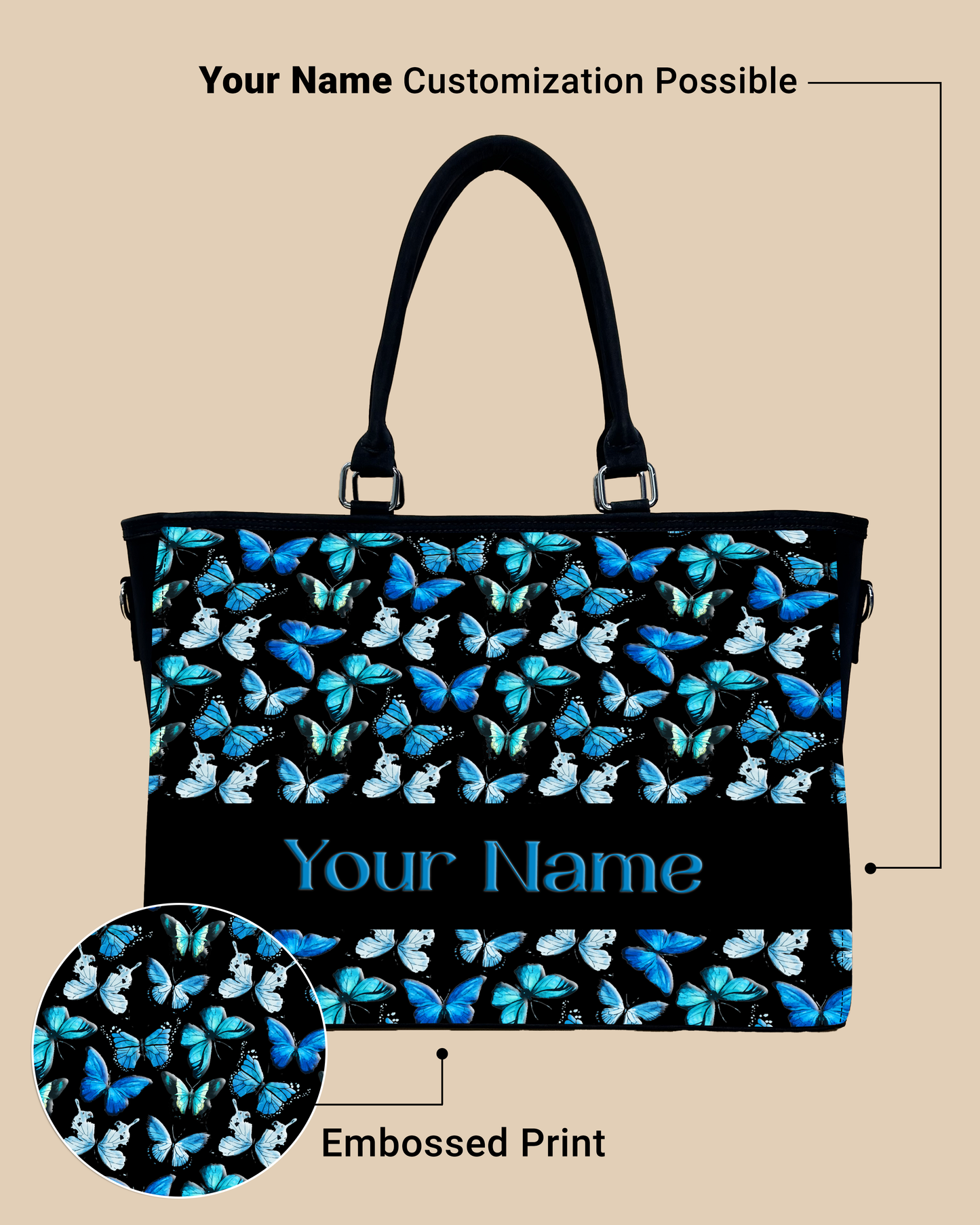 Blue Flying Butterflies Oversized Tote