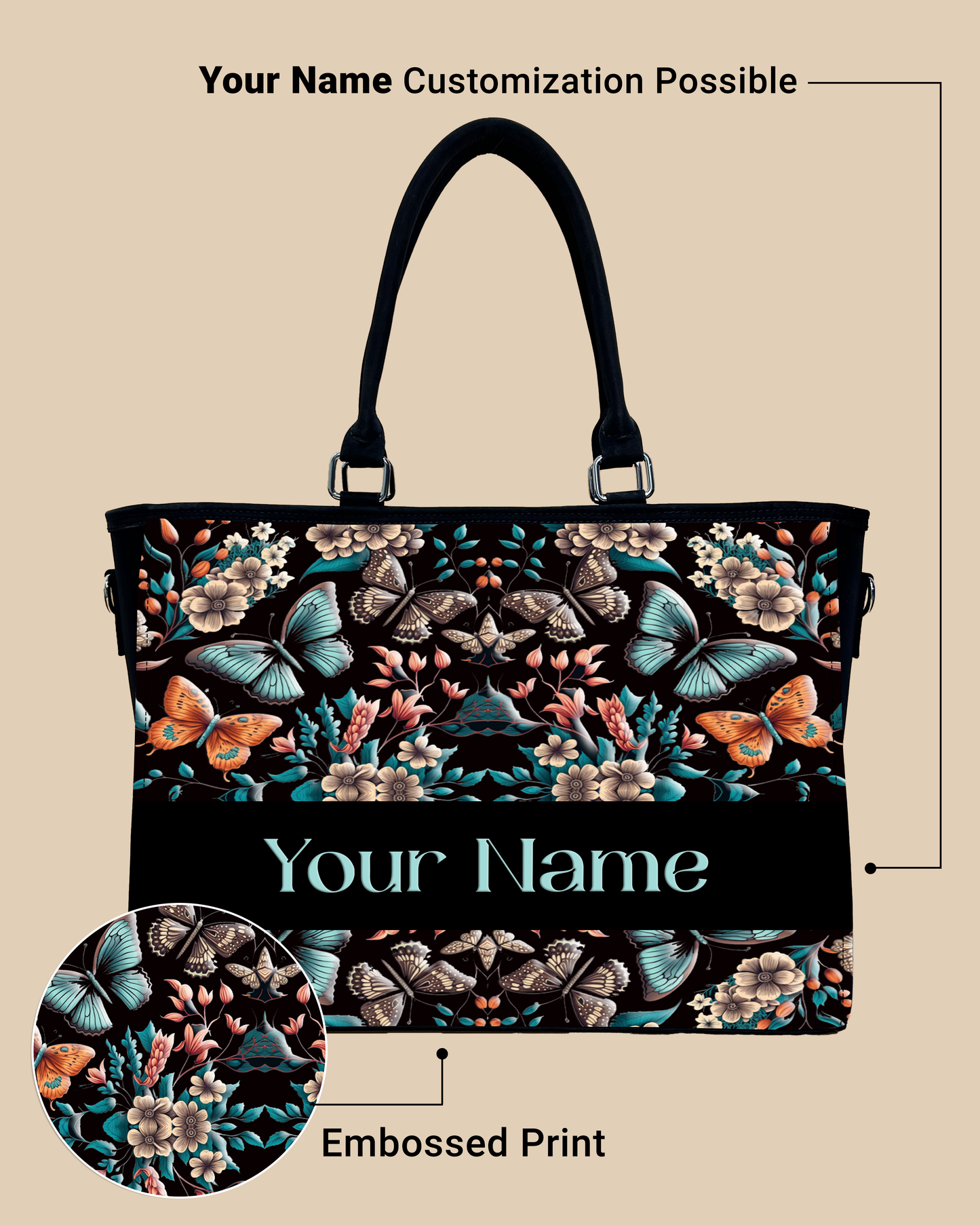 Beautiful Boho Butterflies With Flowers Oversized Tote