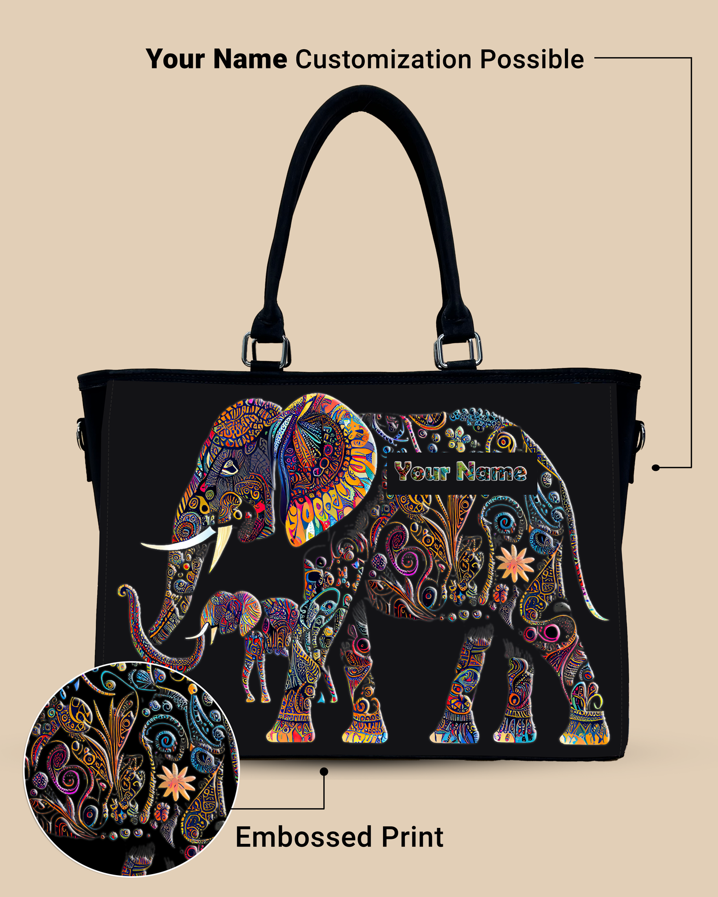 Baby And Mother Elephant Pattern Oversized Tote