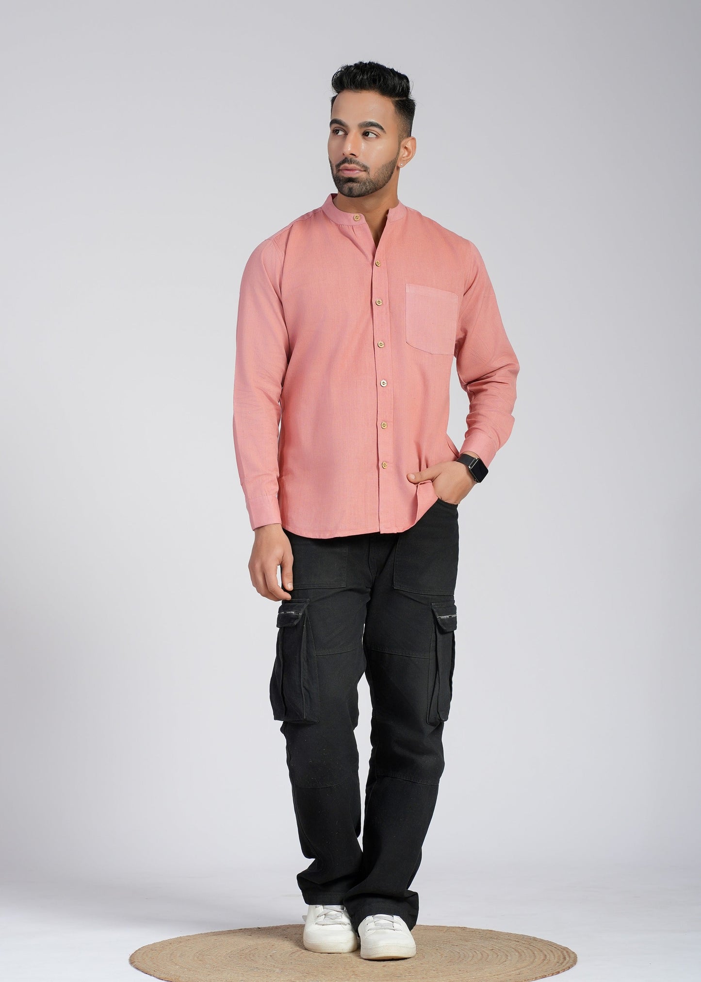 Solid Cotton Flax Full Sleeve Shirt