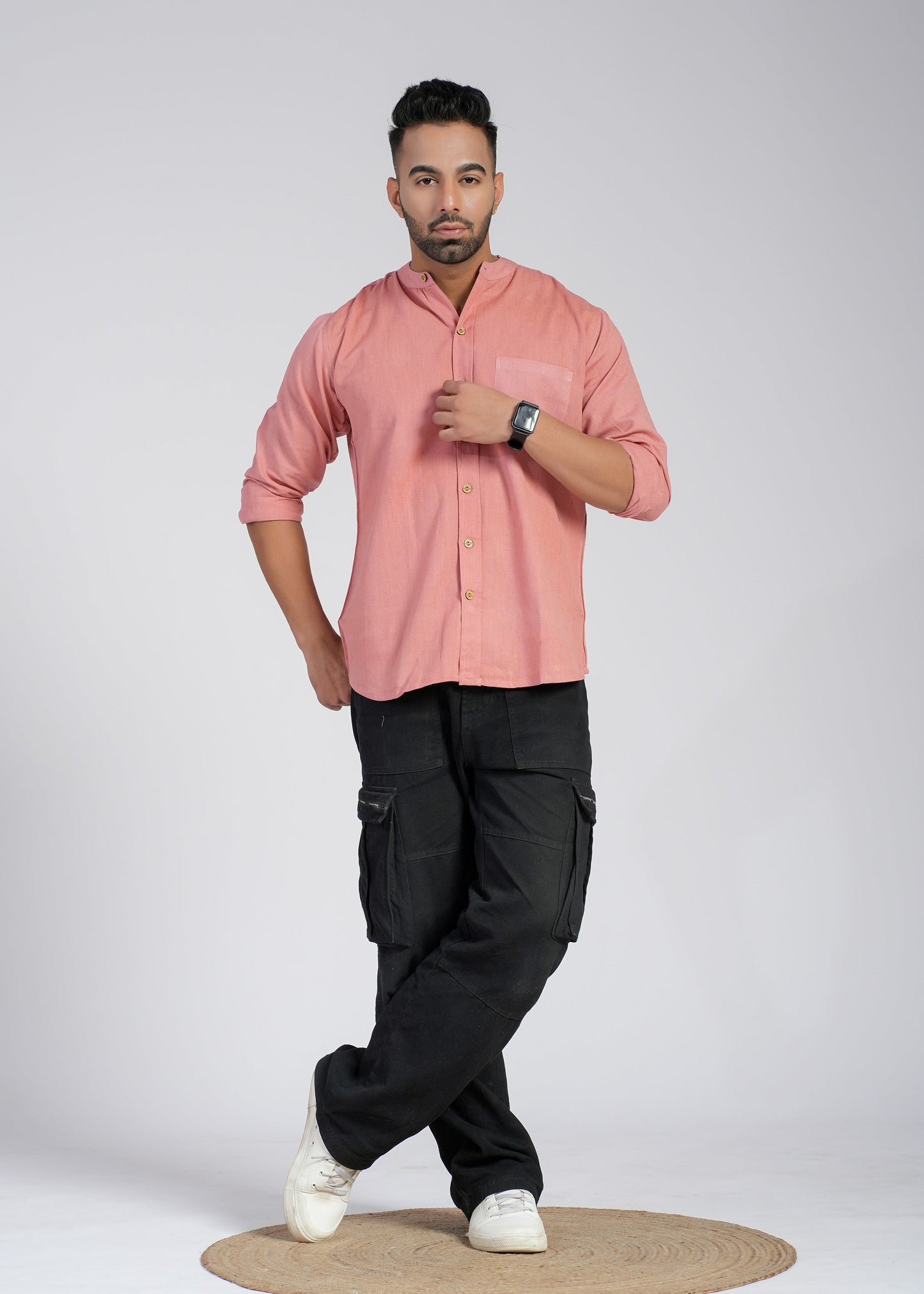 Solid Cotton Flax Full Sleeve Shirt