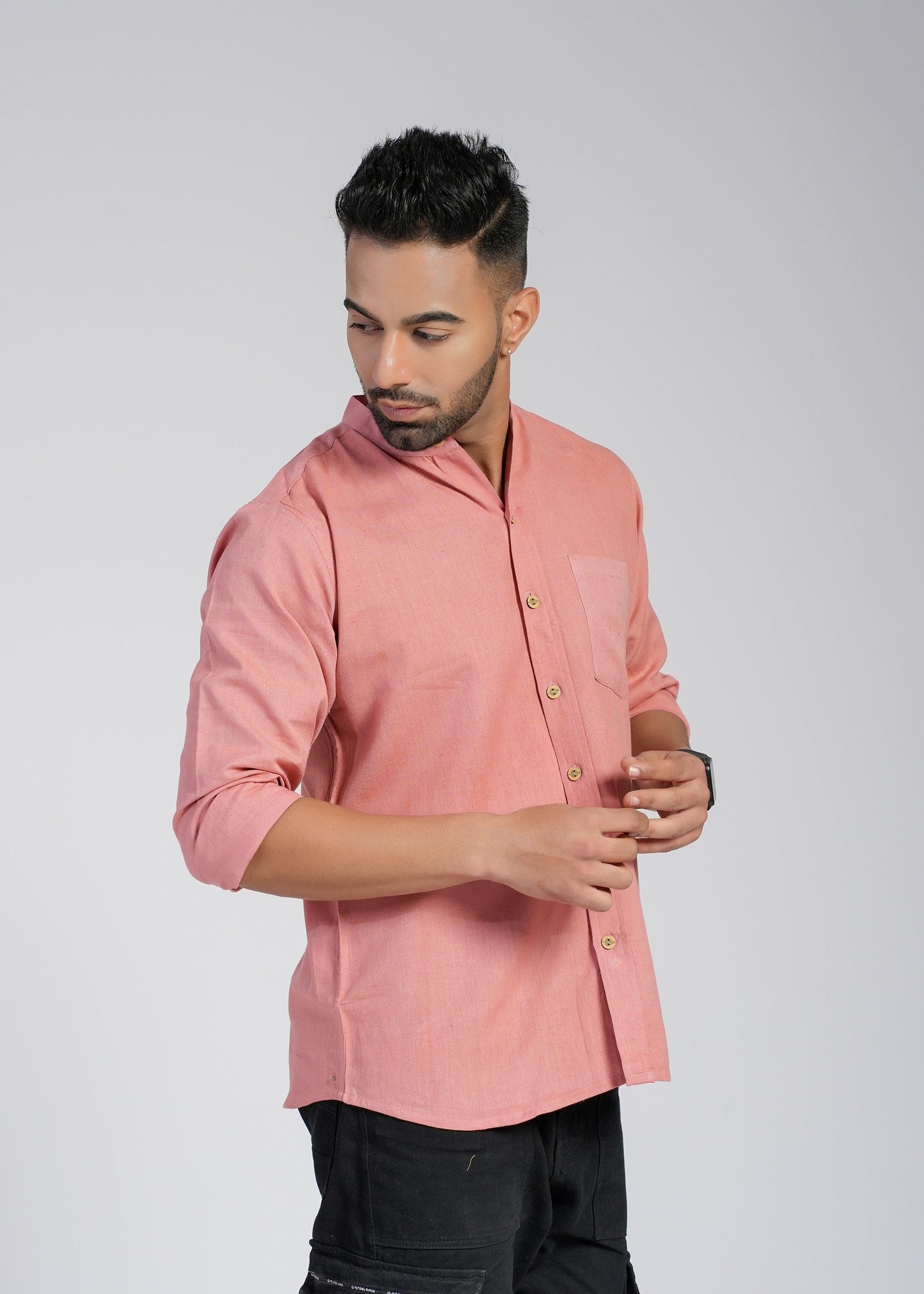 Solid Cotton Flax Full Sleeve Shirt