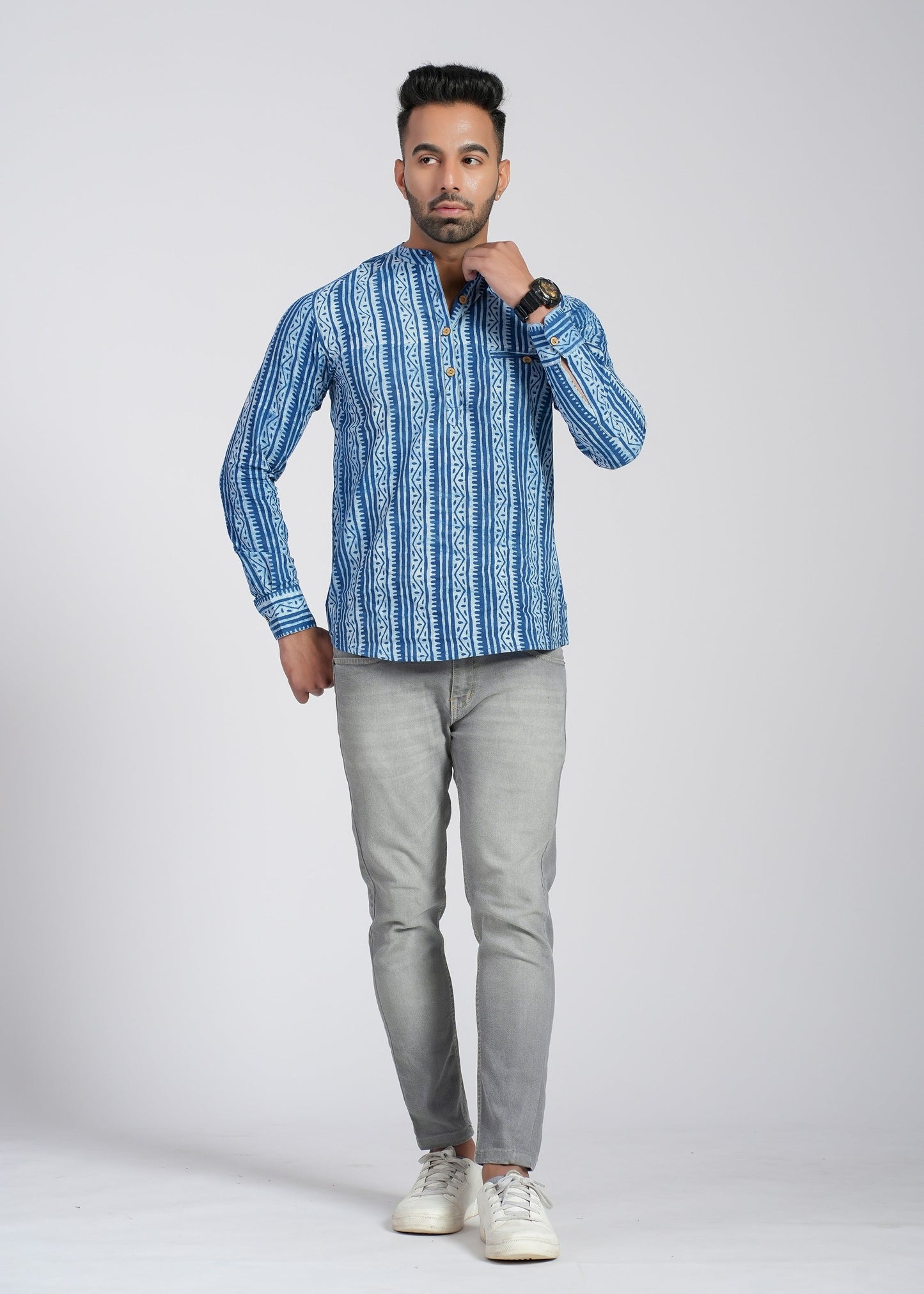 NATURAL INDIGO COTTON DABU FULL SLEEVE SHIRT