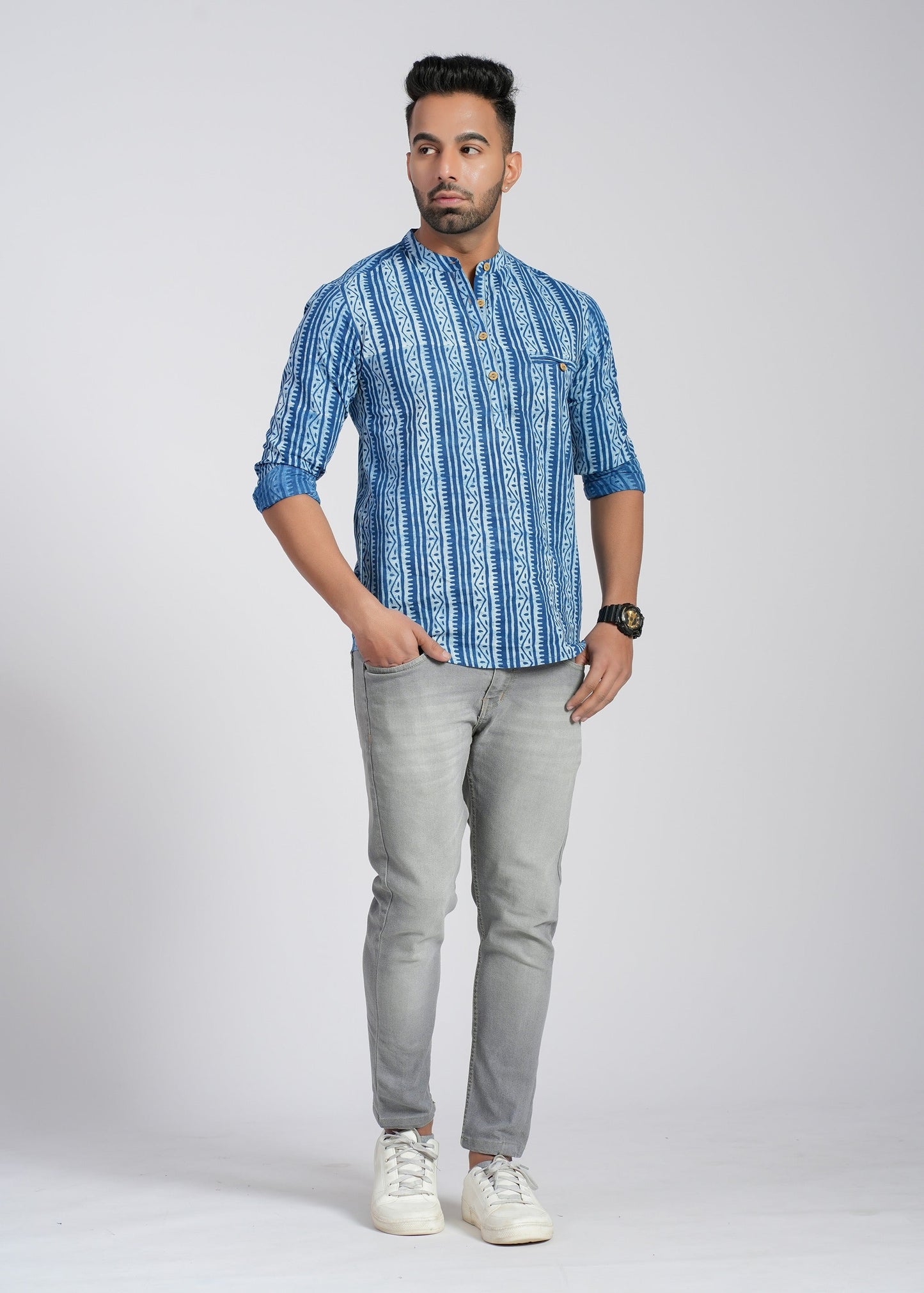 NATURAL INDIGO COTTON DABU FULL SLEEVE SHIRT