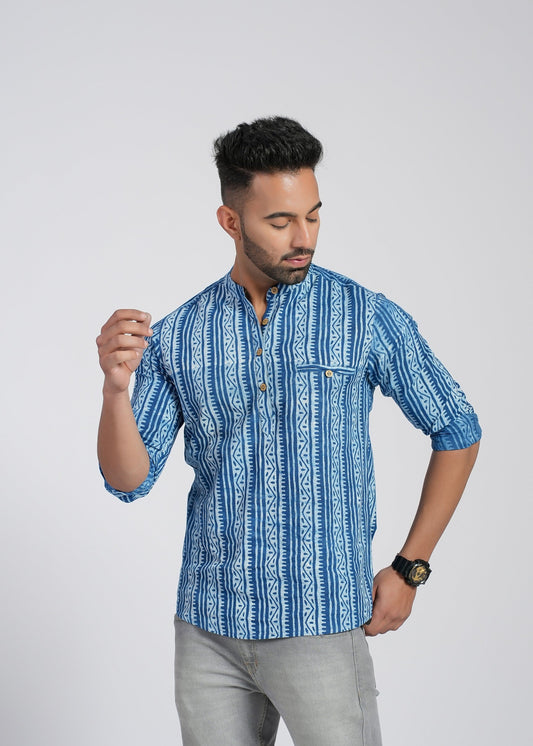 NATURAL INDIGO COTTON DABU FULL SLEEVE SHIRT