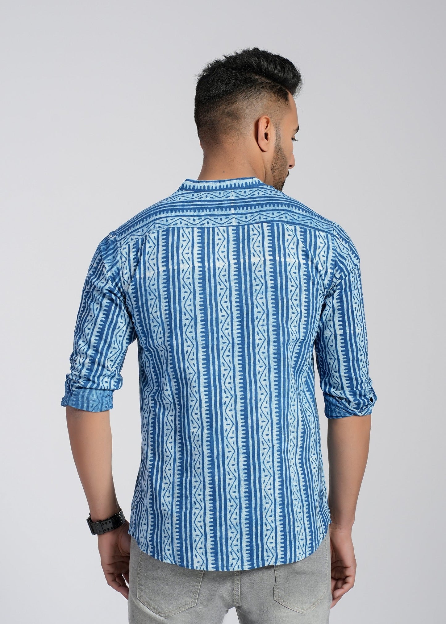 NATURAL INDIGO COTTON DABU FULL SLEEVE SHIRT