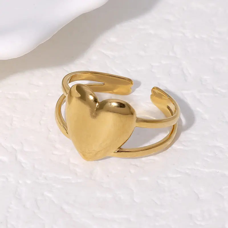 Anti Tarnish Solid Heart Shape Adjustable Ring
