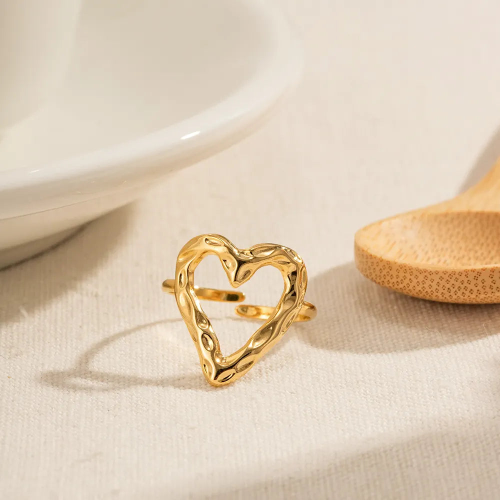 Anti Tarnish Stainless Steel Chunky Hollow out Heart Adjustable Ring