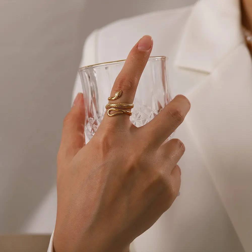 Anti Tarnish Stainless Steel Classic Texture Snake Design Ring