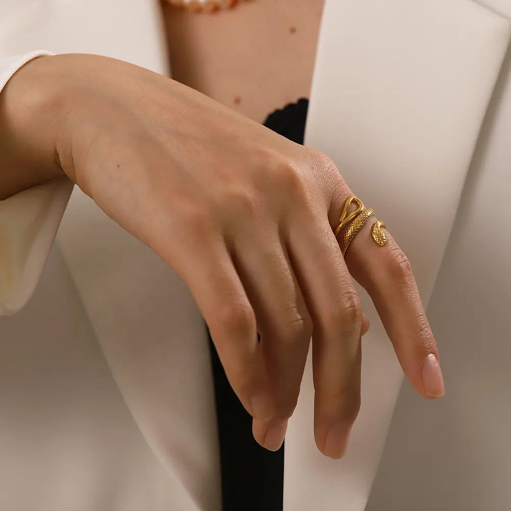 Anti Tarnish Stainless Steel Classic Texture Snake Design Ring