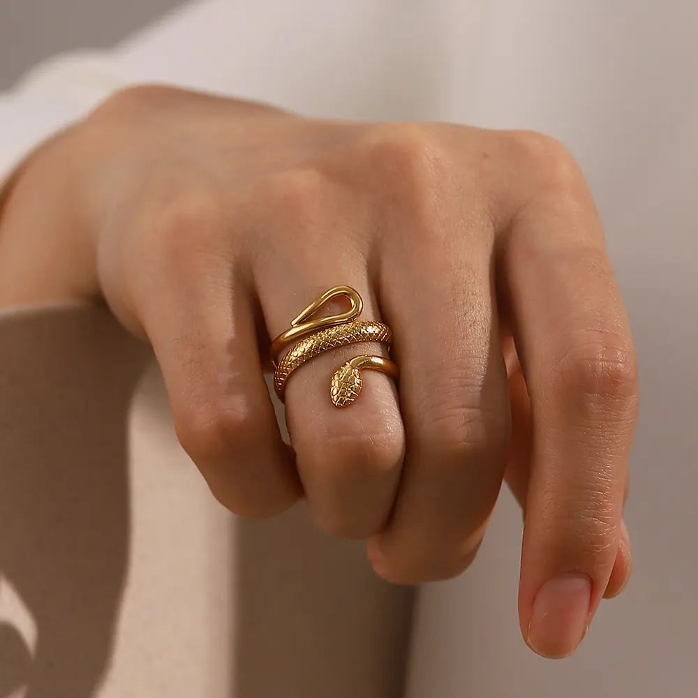 Anti Tarnish Stainless Steel Classic Texture Snake Design Ring
