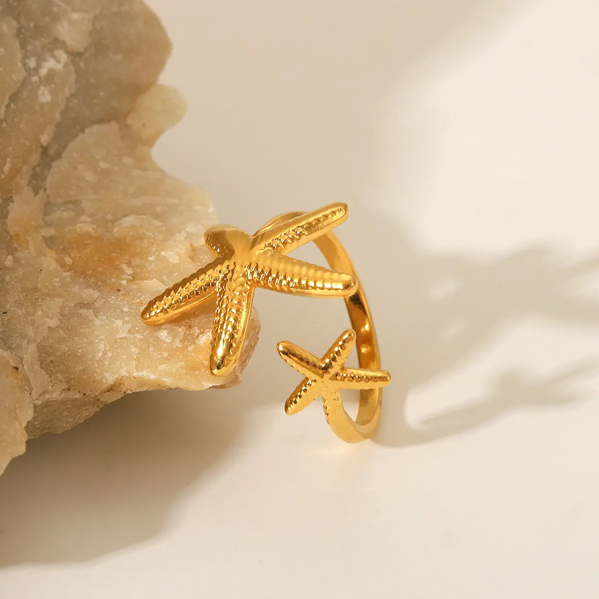 Anti Tarnish Stainless Steel Geometric Big and Small Textured Starfish Adjustable Ring