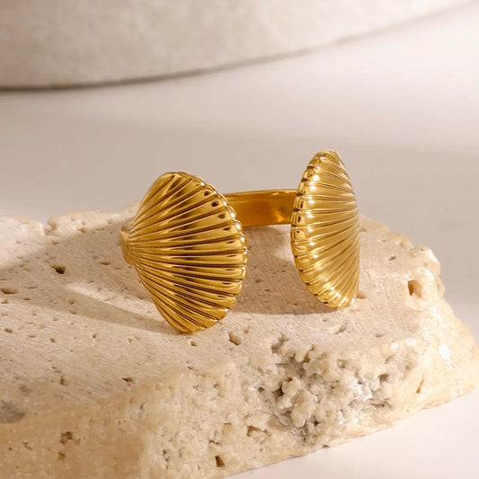 Anti Tarnish Stainless Steel Shell Beach Style Adjustable Open Ring