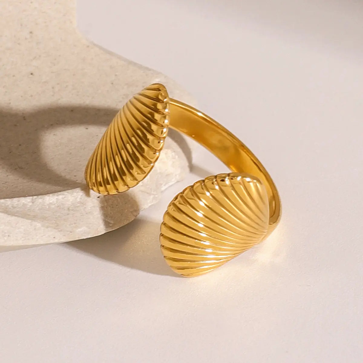 Anti Tarnish Stainless Steel Shell Beach Style Adjustable Open Ring