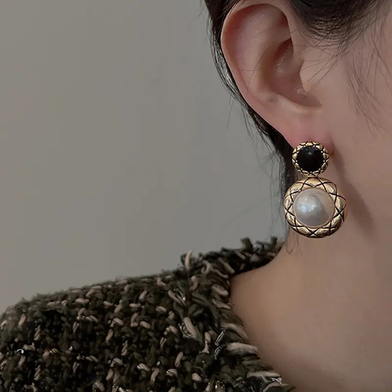 Antique Gold Pearl Drop Earrings For Women